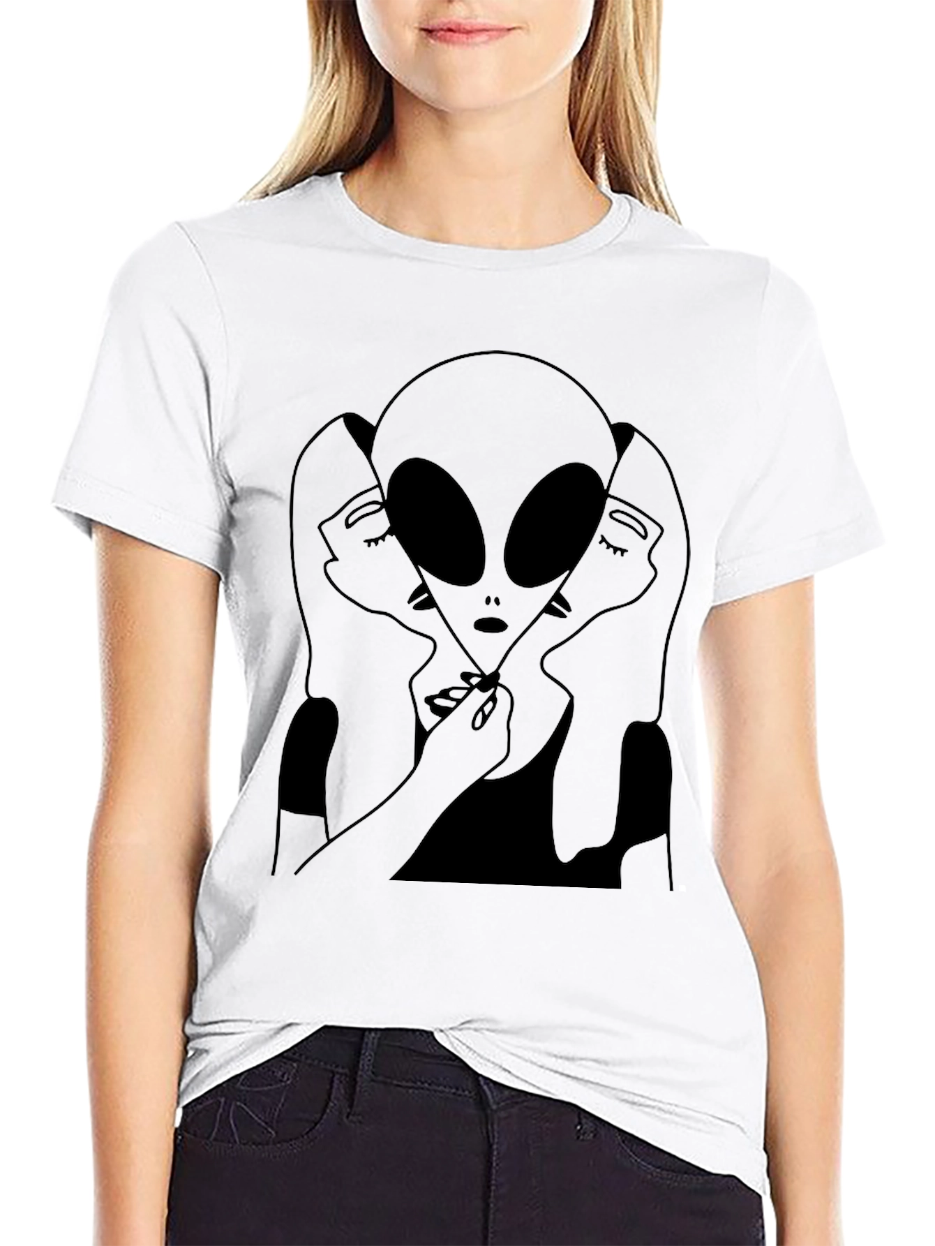 Black Alien Embrace Graphic Tee - Black Cotton T-Shirt view 9