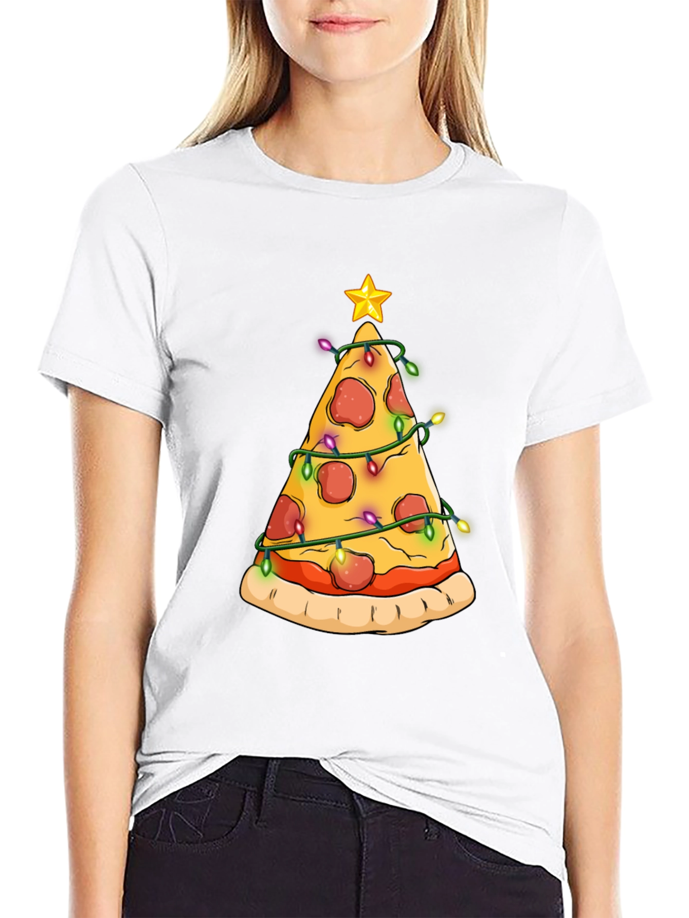 Black Pizza Christmas Tree T-Shirt view 9