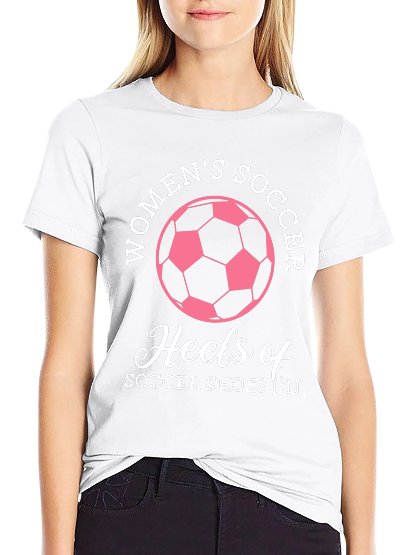 Black Women's Soccer Heels Graphic T-Shirt view 9