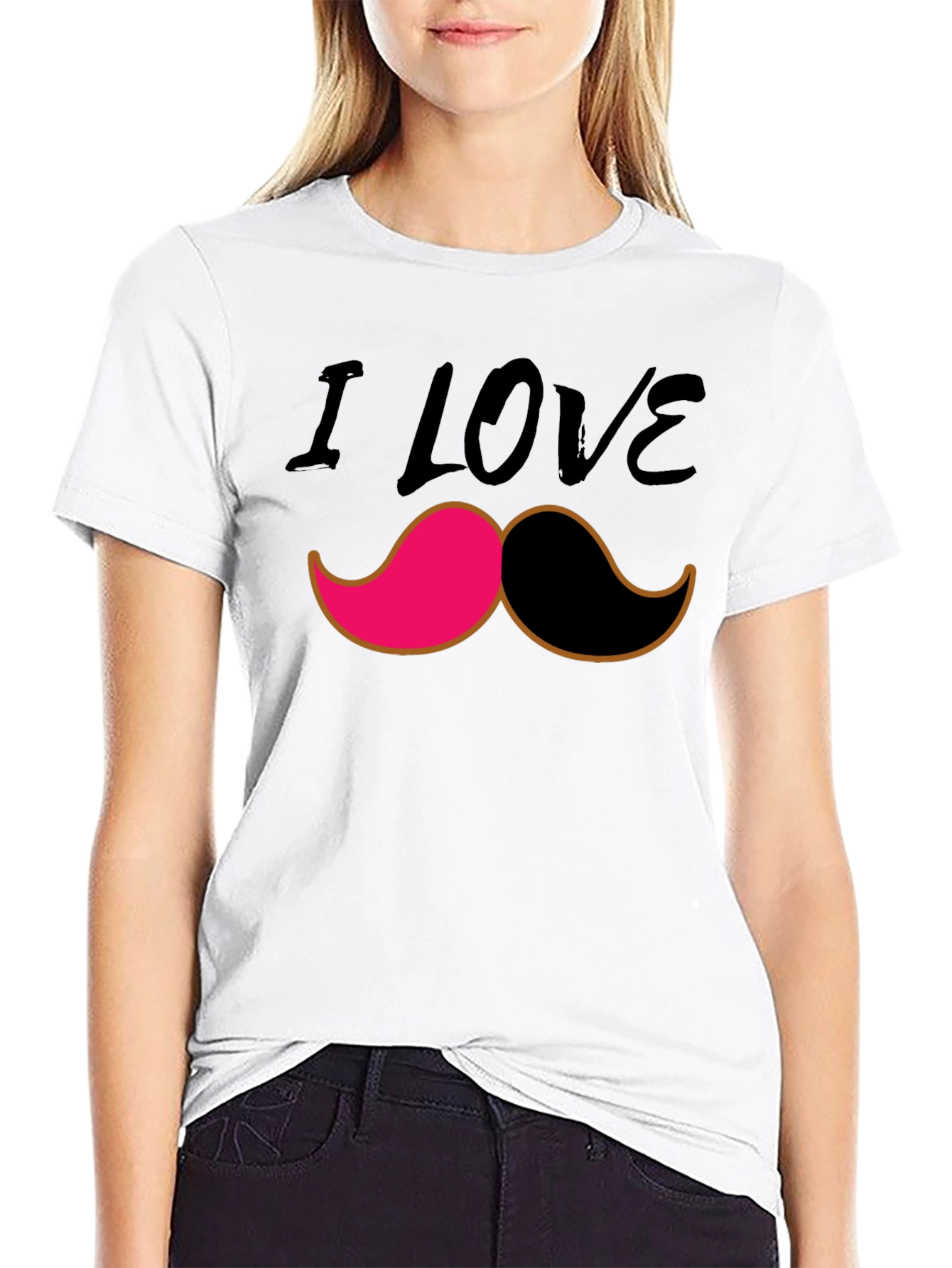 Black I Love Mustache Graphic Tee - Black view 9