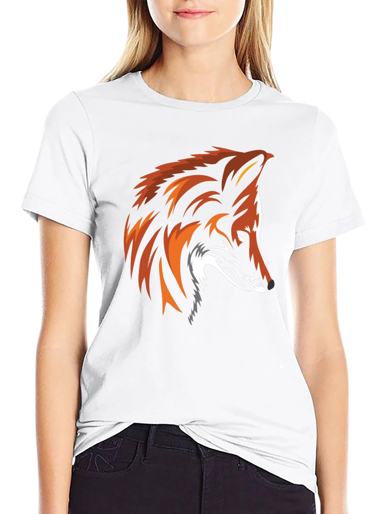 Black Cool Fox Graphic Print Black T-Shirt view 9
