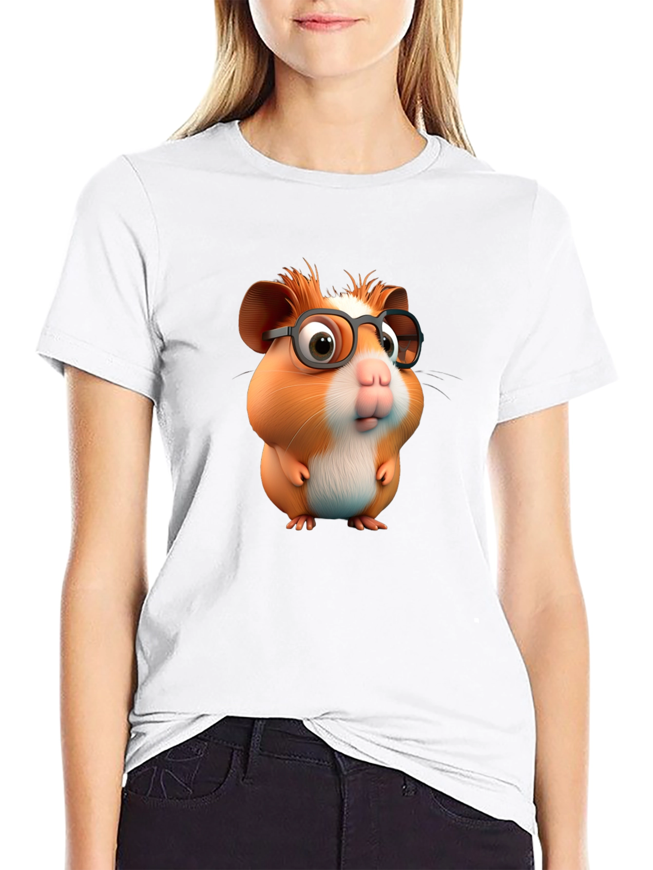 Black Cute Hamster with Glasses Graphic Tee view 9