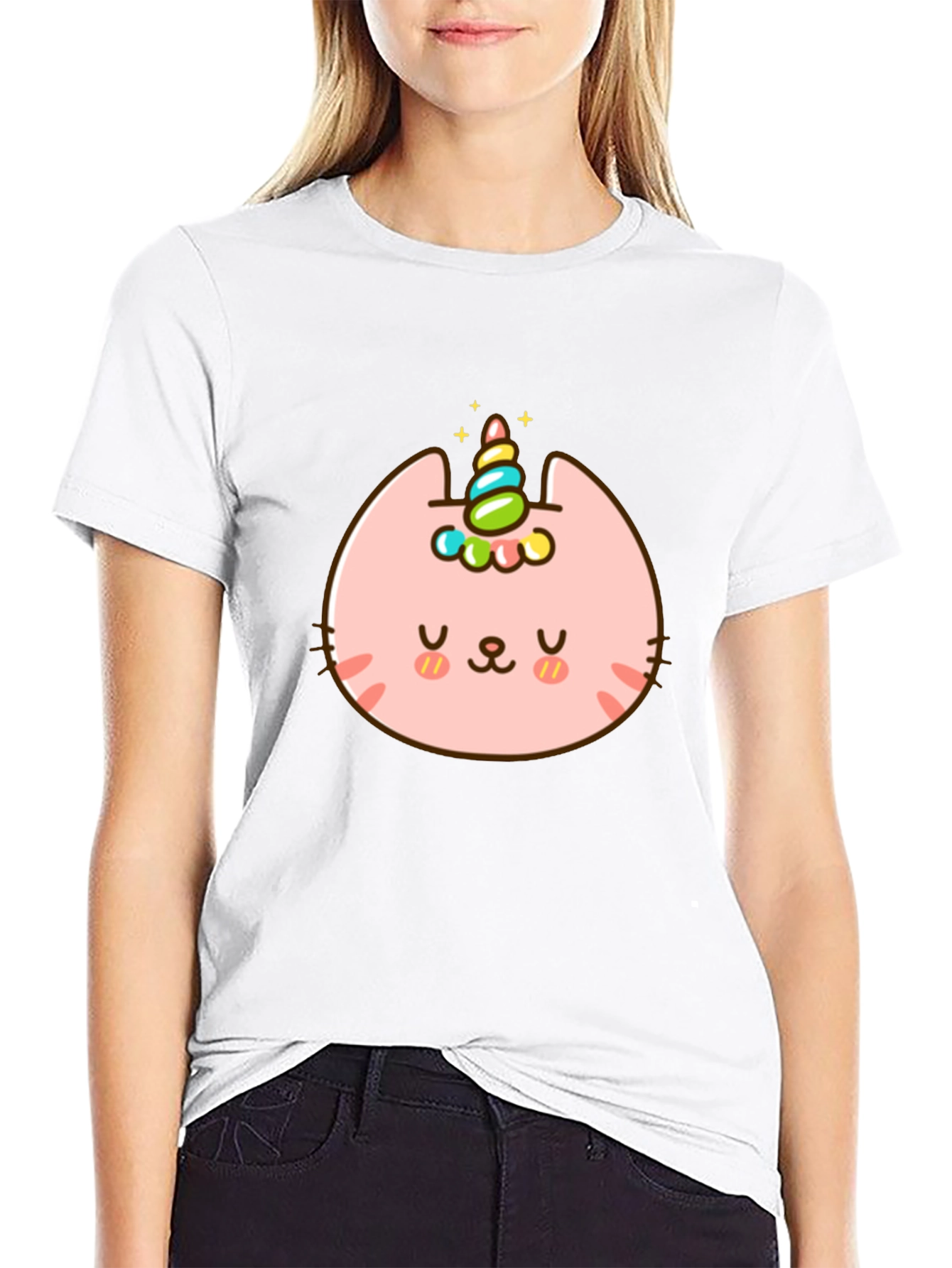 Black Unicat Black T-Shirt - Kawaii Unicorn Cat Tee view 9