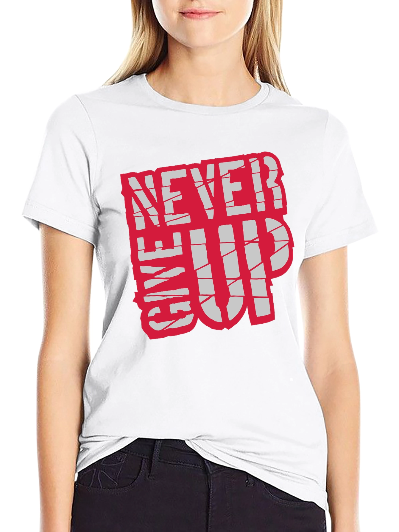 Black Motivational 'Never Give Up' Black T-Shirt view 9