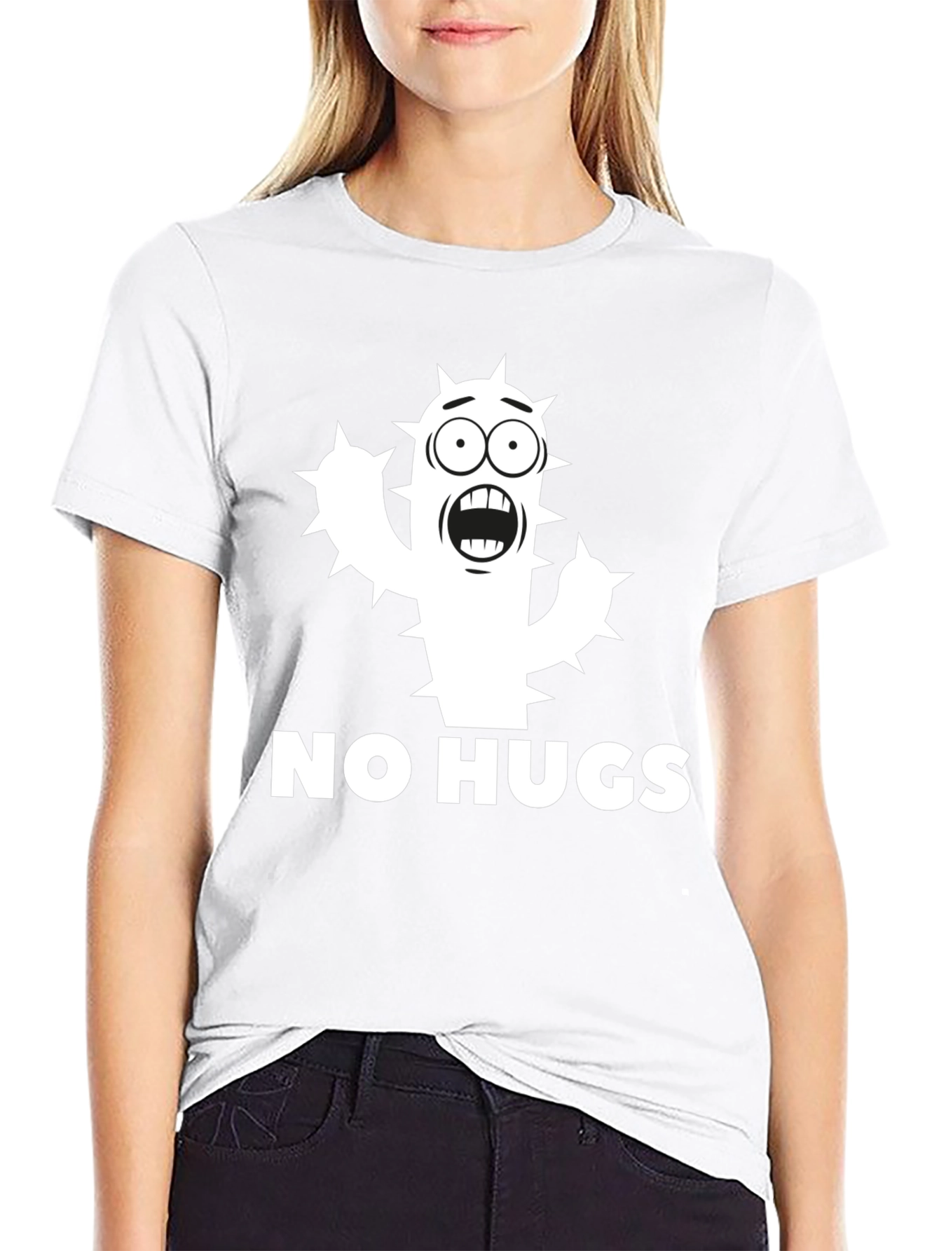 Black No Hugs Cactus Graphic Tee - Funny Unisex Shirt view 9