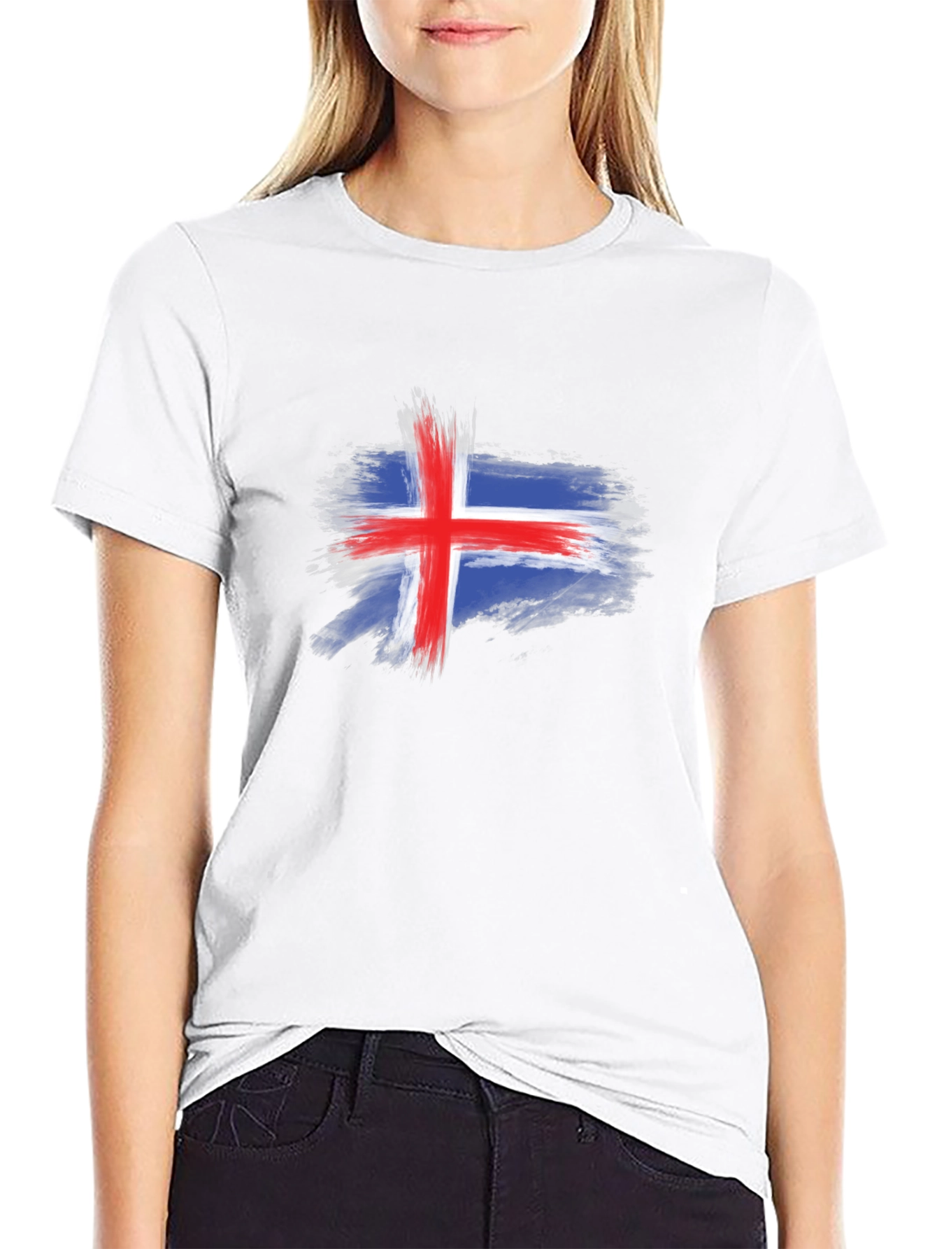 Black Iceland Flag Brush Stroke Men's Black T-Shirt view 9