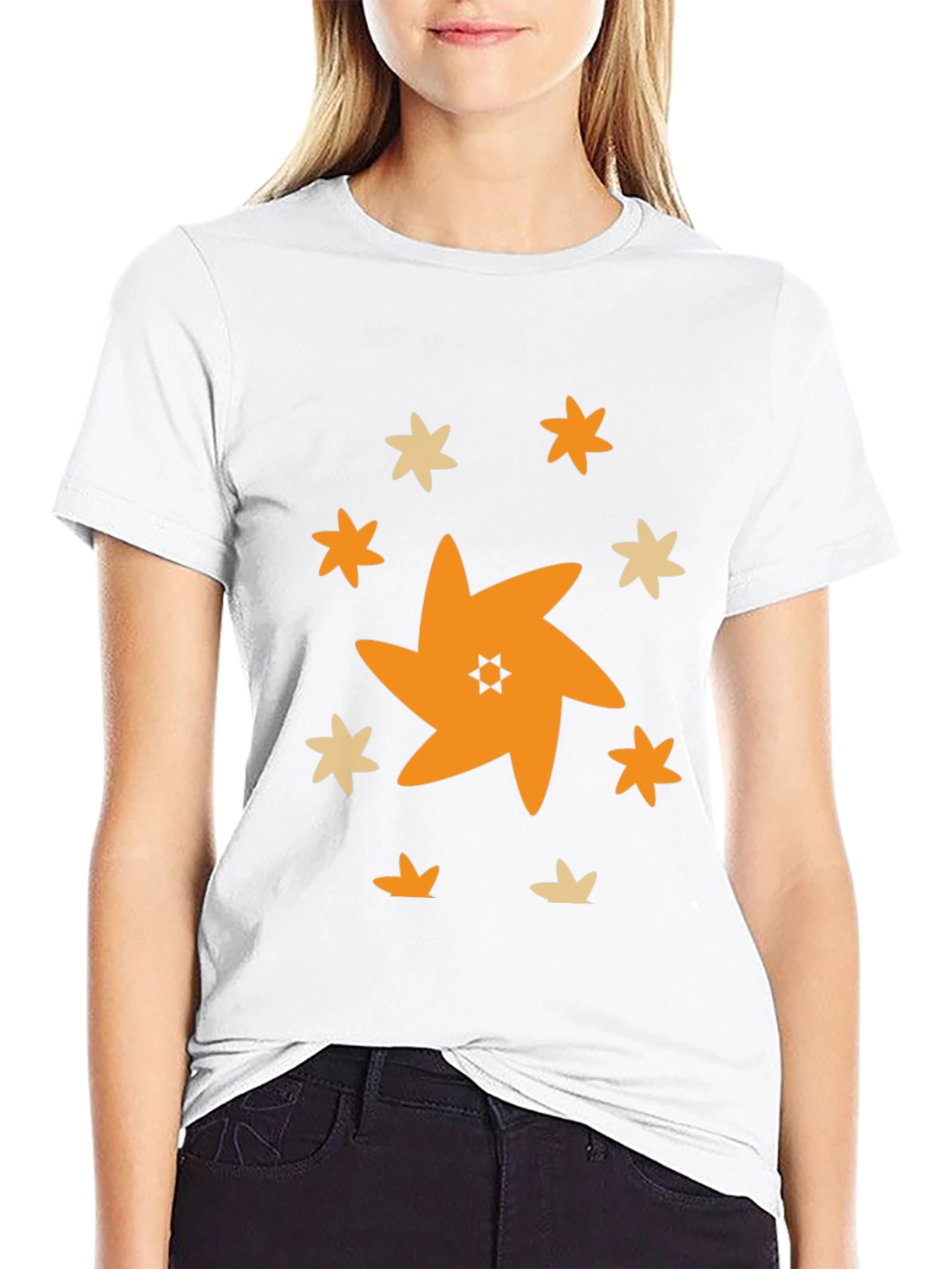 Black Star Pattern Black T-Shirt view 9