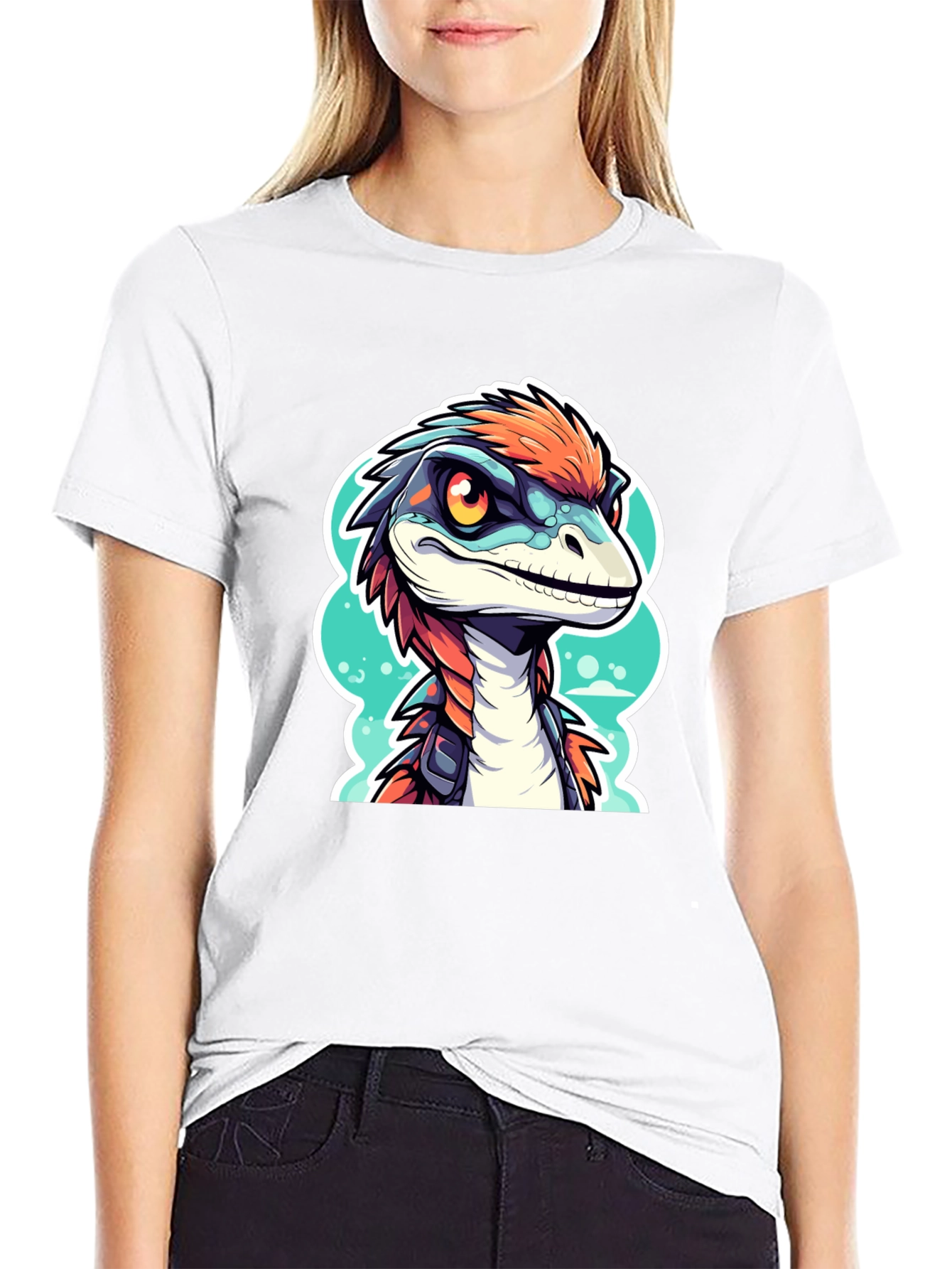 Black Dino Raptor Graphic Tee - Cool Cartoon Animal Shirt view 9