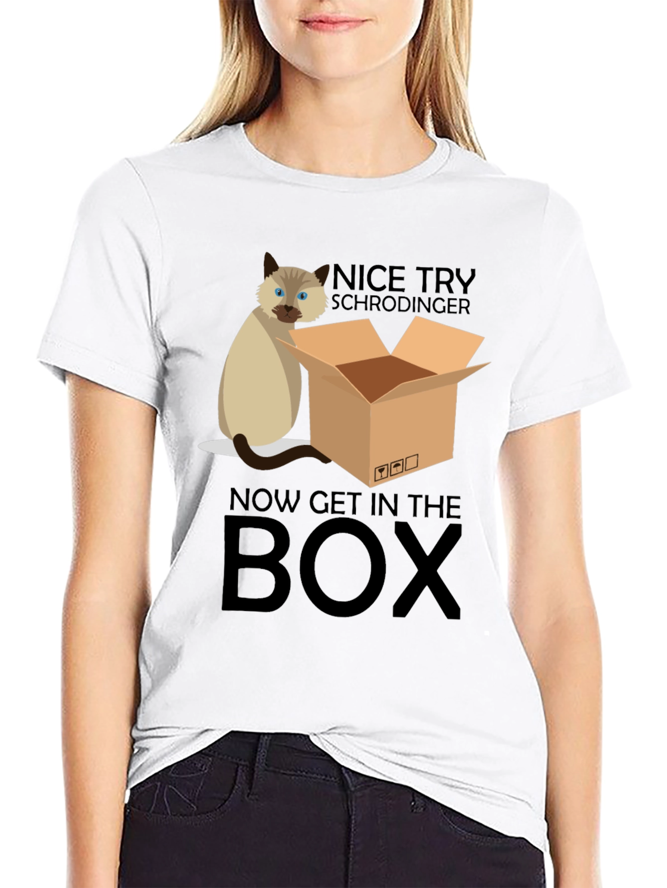 Black Schrödinger Cat T-Shirt: Now Get In The Box view 9