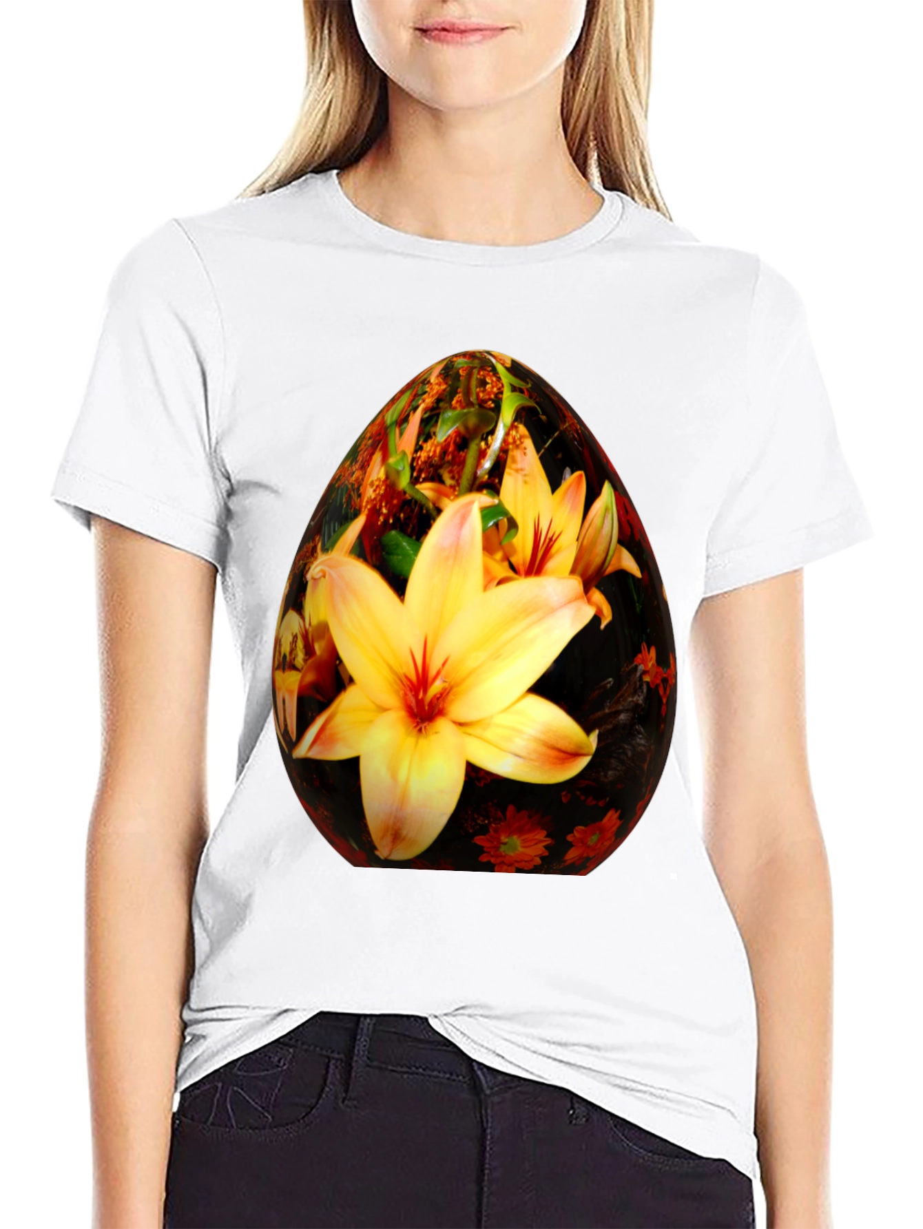 Black Floral Easter Egg Graphic Tee view 9