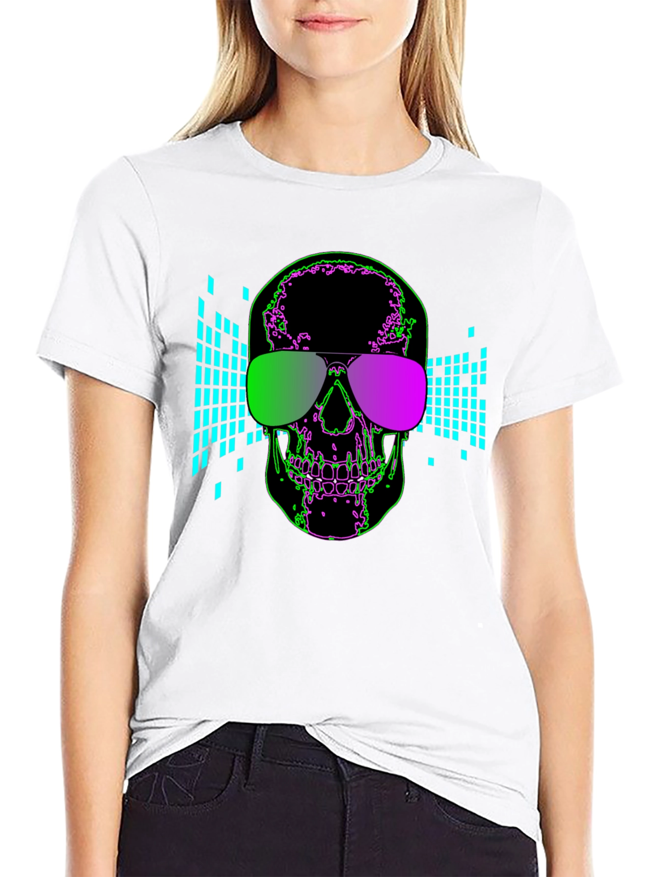 Black Skull Shades Graphic Tee - Cool Neon Design view 9