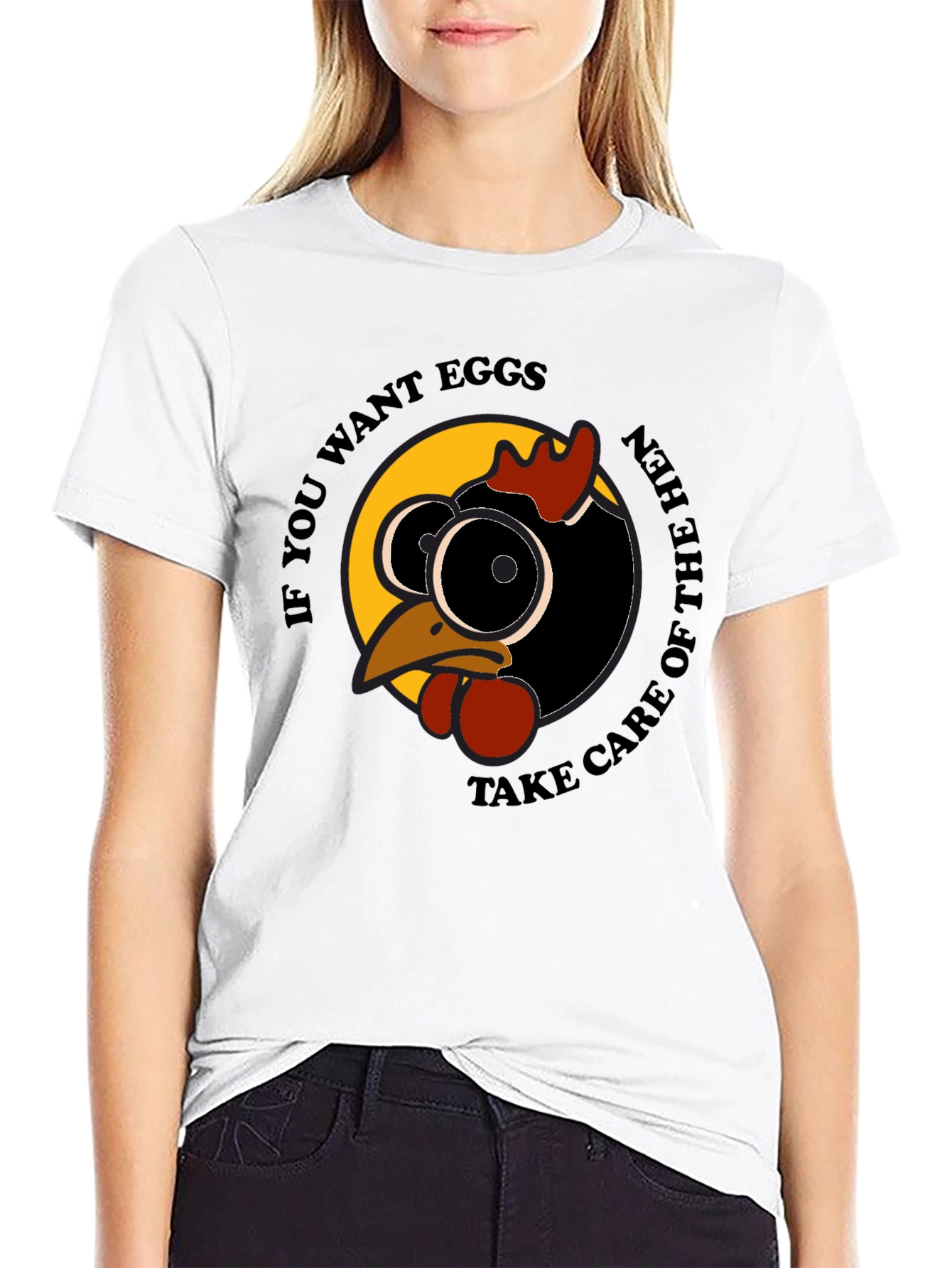 Black Funny Hen T-Shirt - If You Want Eggs Humor Tee view 9
