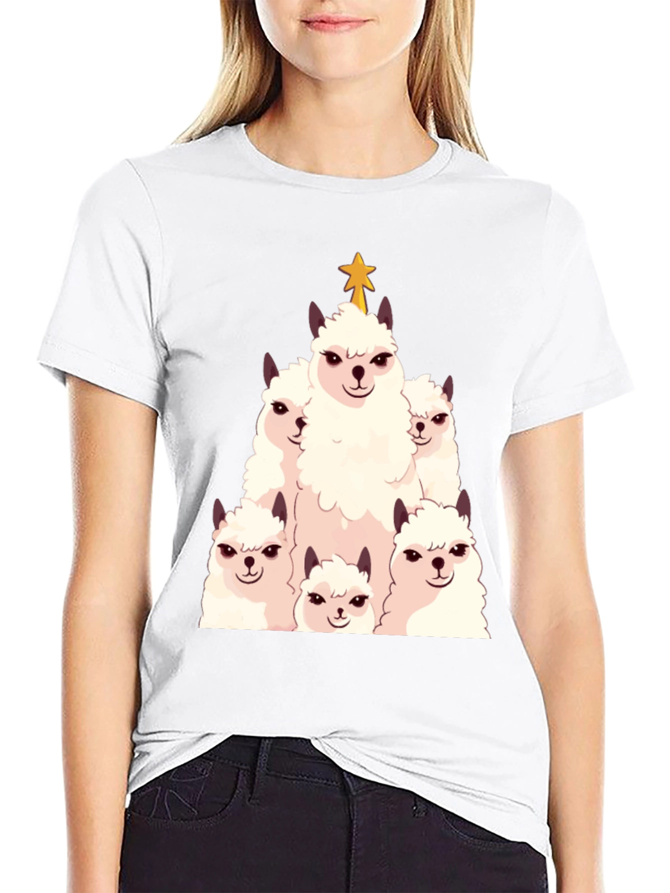 Black Llama Christmas Tree T-Shirt - Festive Holiday Apparel view 9