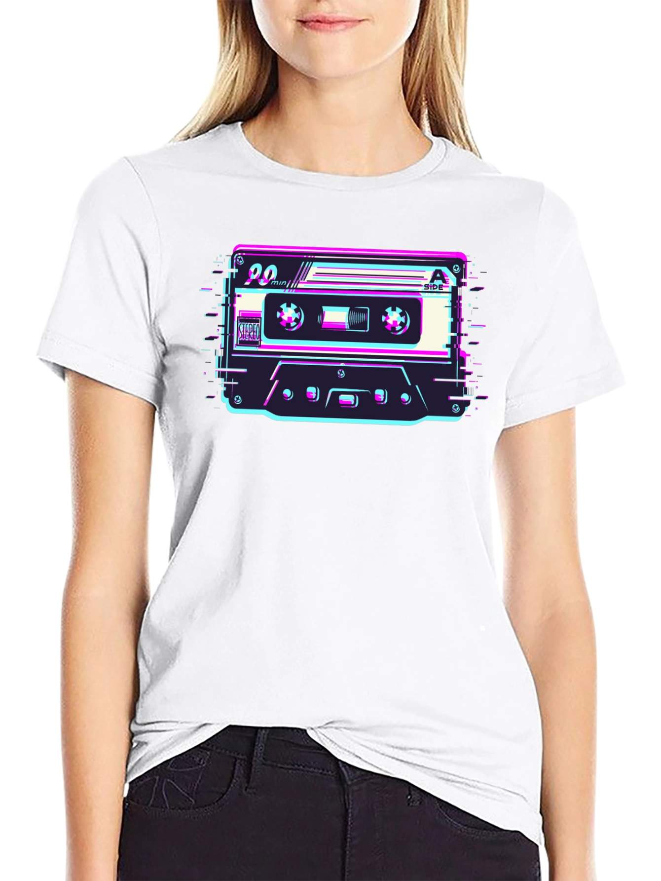 Black Retro Cassette Glitch T-Shirt - Classic 90's Style view 9
