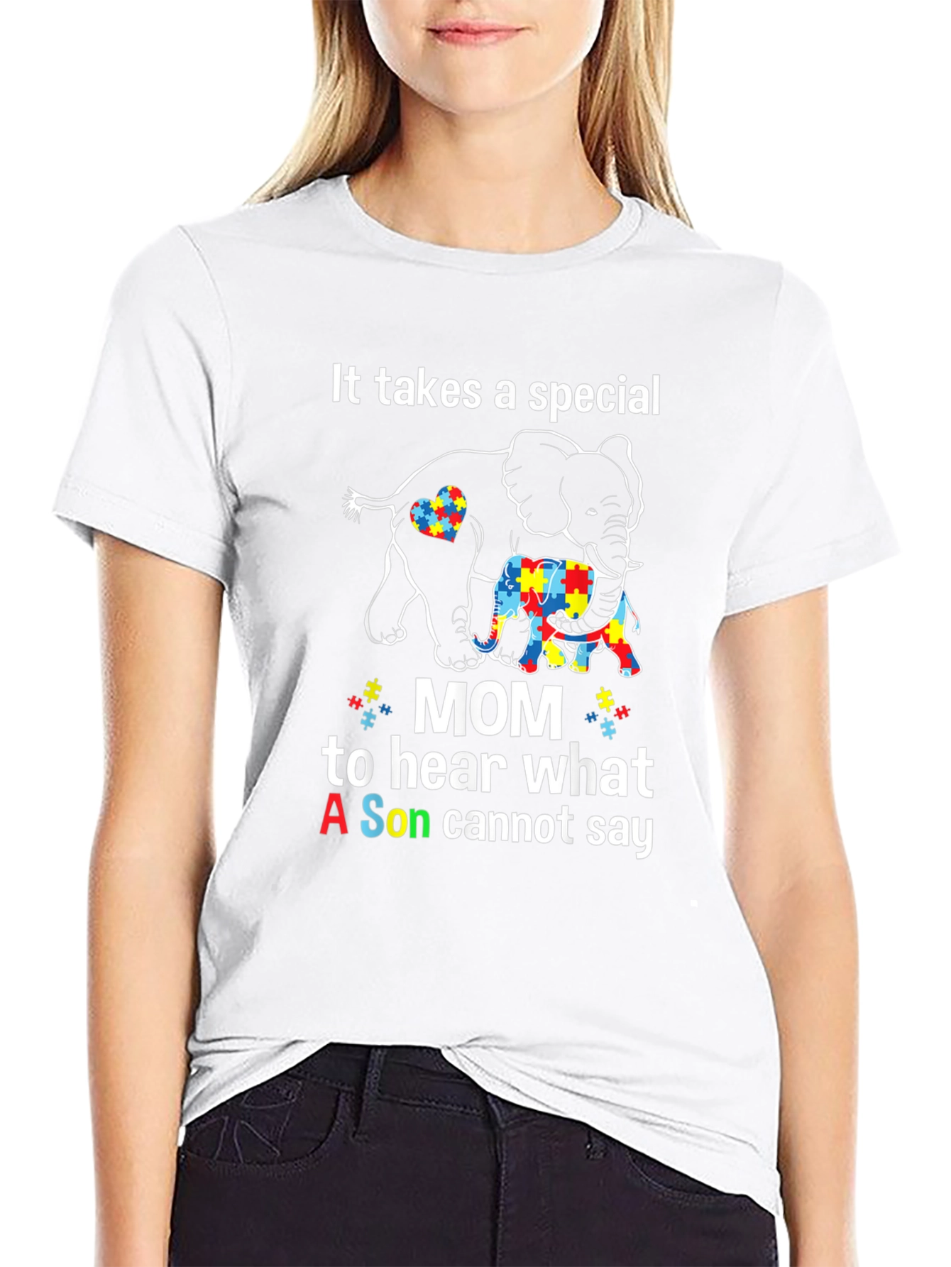Black Autism Awareness T-Shirt: Special Mom Elephant Design view 9