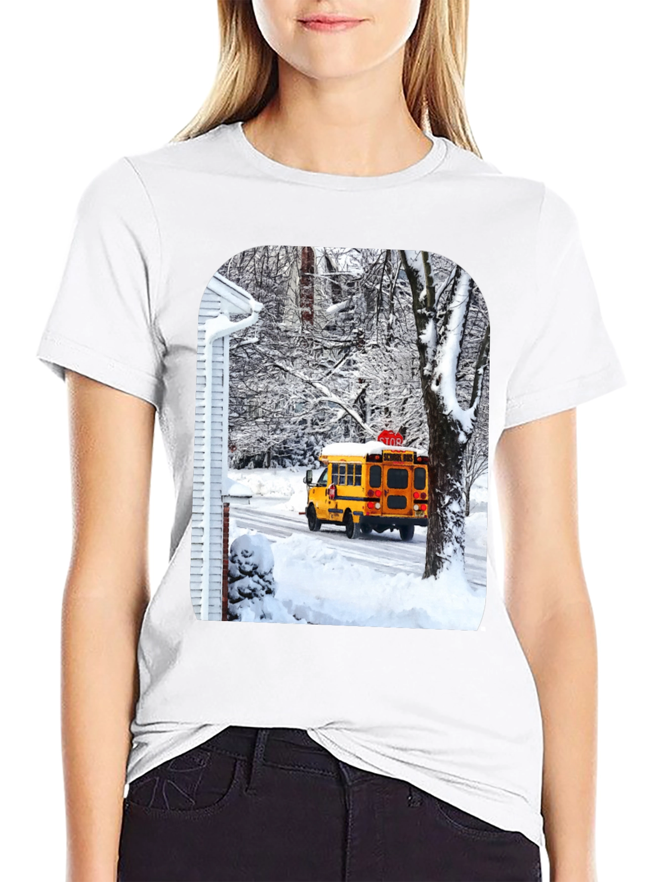 Black Winter School Bus T-Shirt view 9
