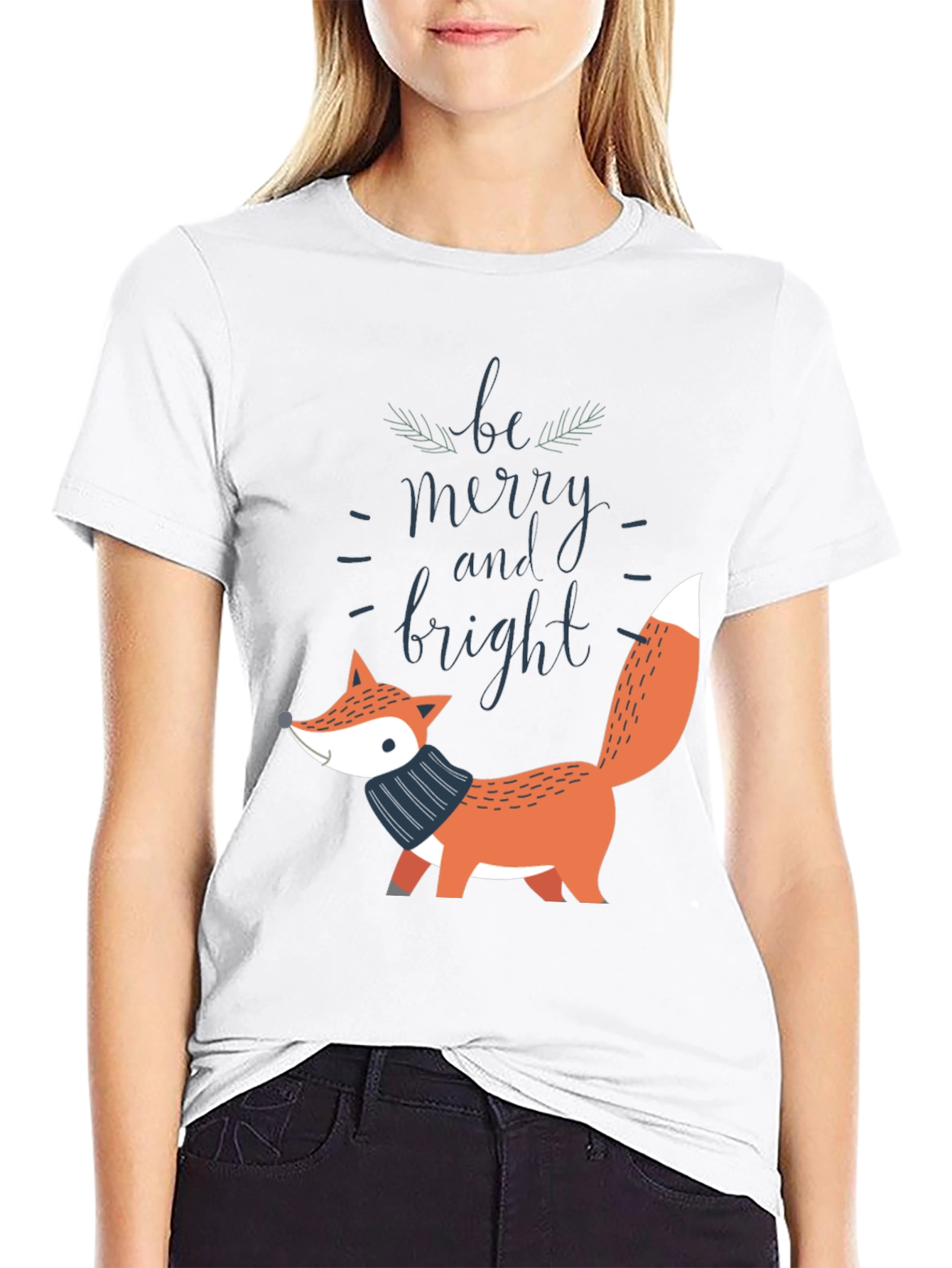 Black Be Merry and Bright Fox Graphic Tee view 9