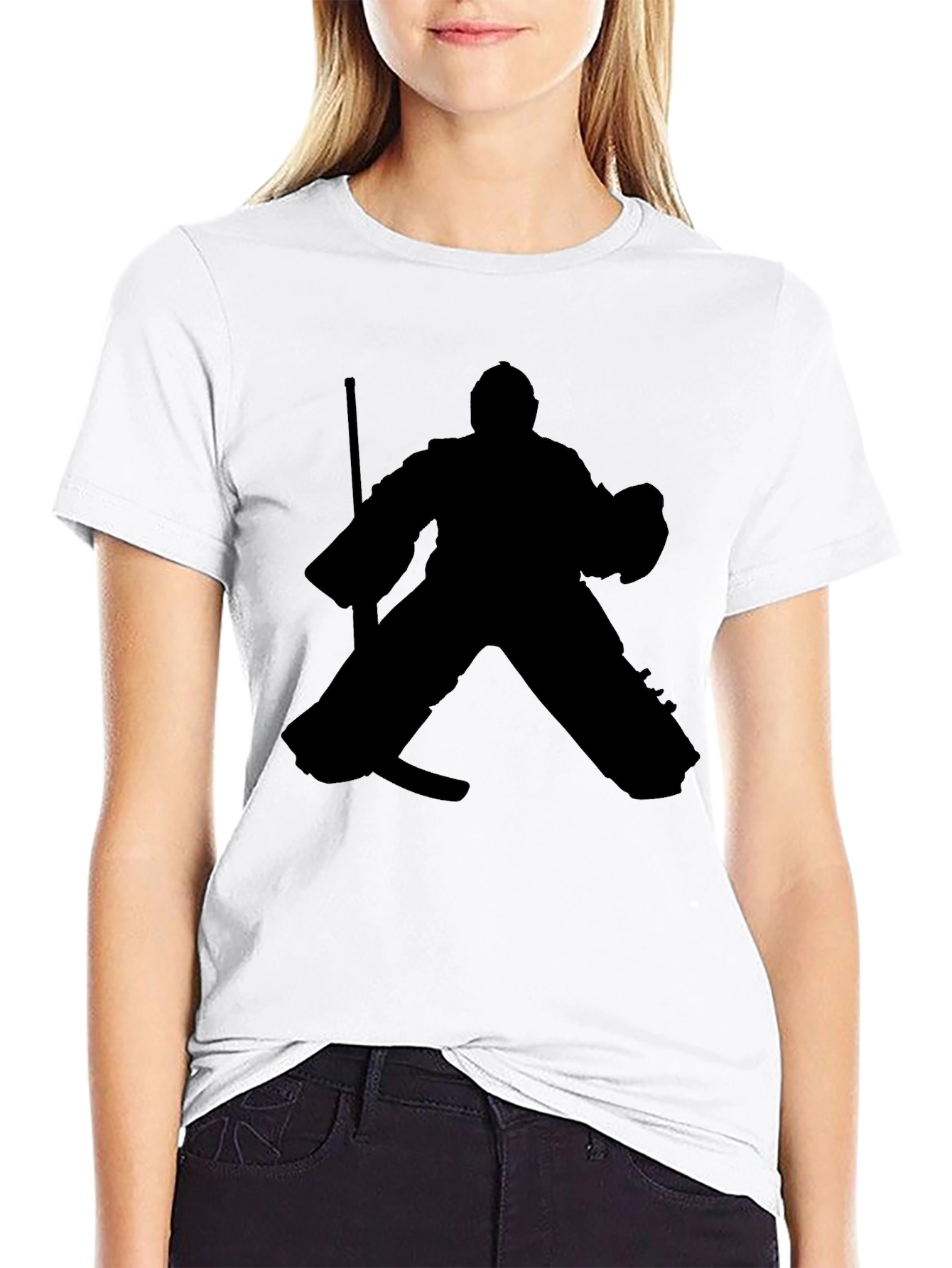 Black Hockey Goalie Silhouette Graphic Tee - Black Cotton T-Shirt view 9