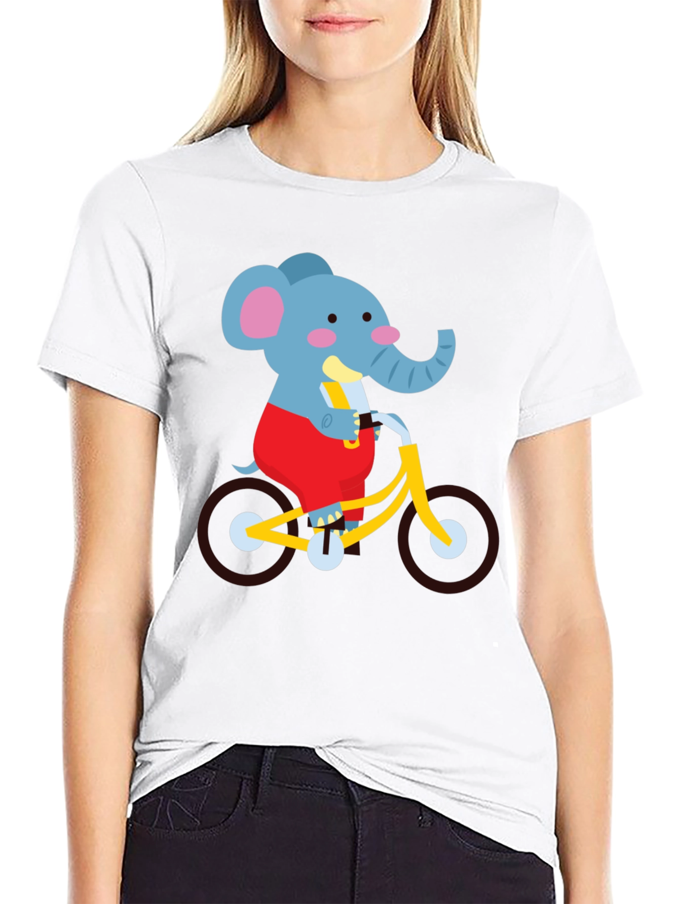Black Elephant on Bike Graphic Tee - Fun Cartoon Shirt view 9