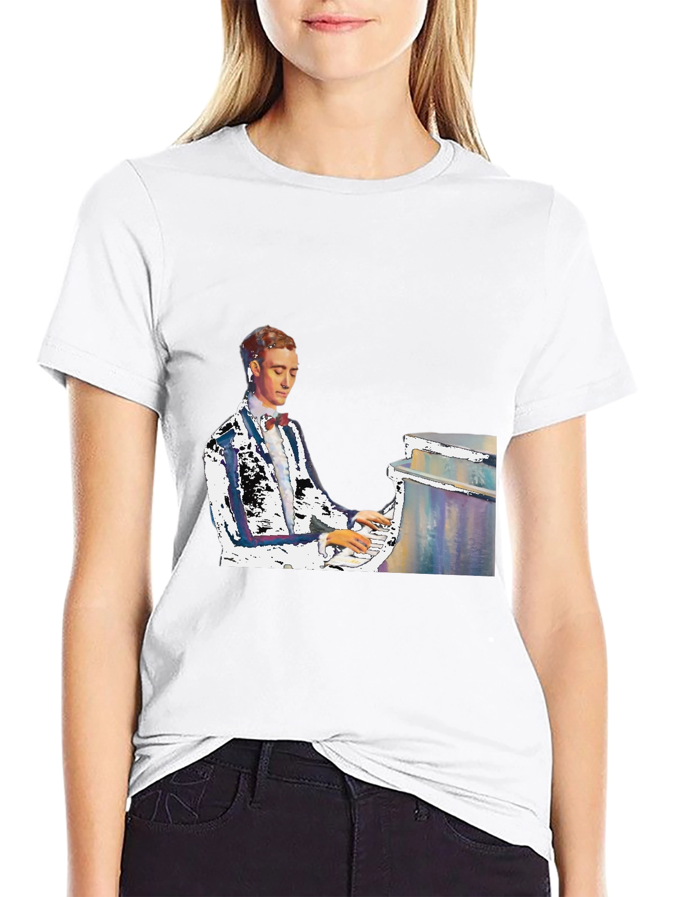 Black Piano Man Graphic Tee - Black Cotton T-Shirt view 9