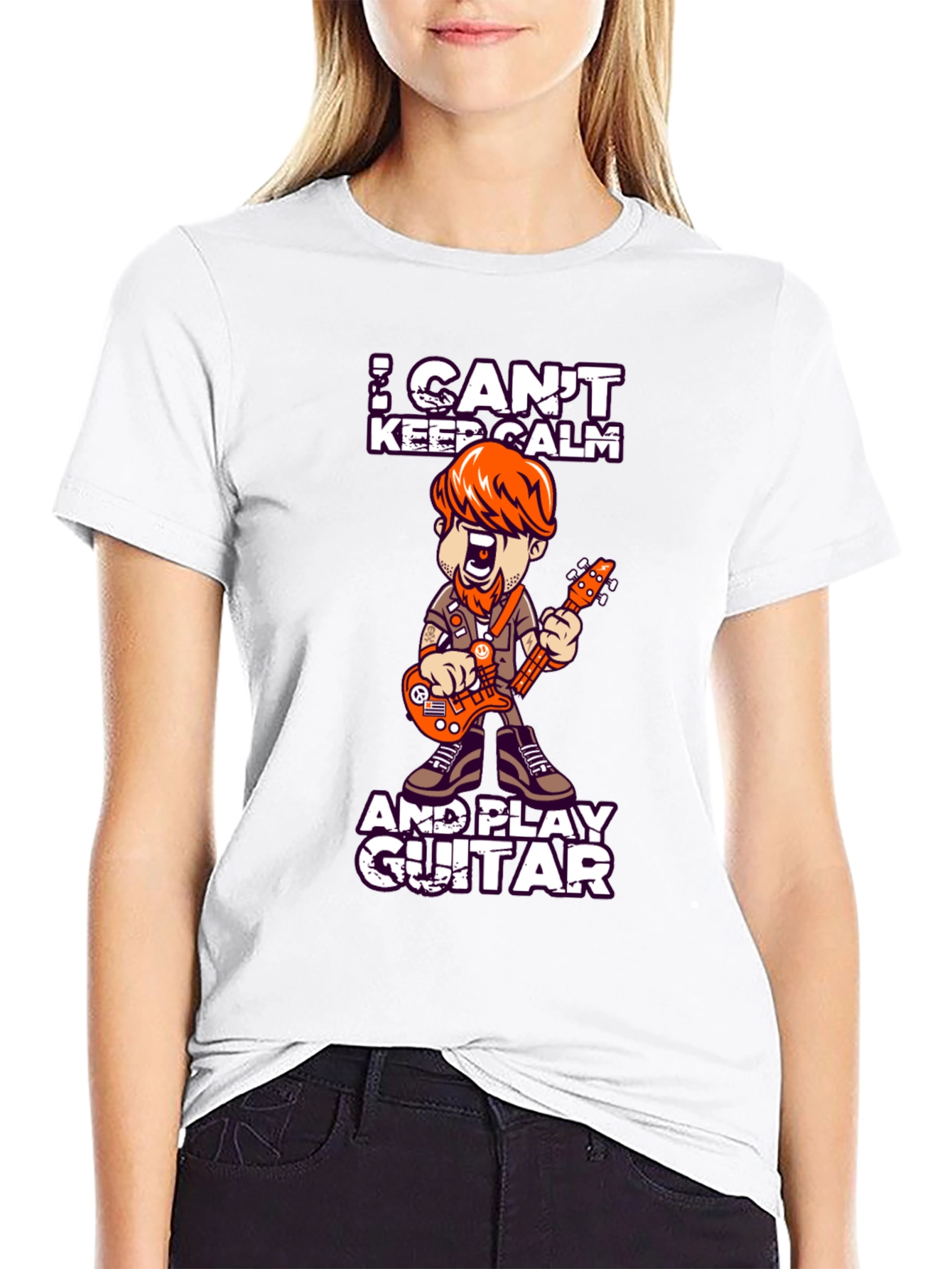 Black I Can't Keep Calm and Play Guitar T-Shirt view 9