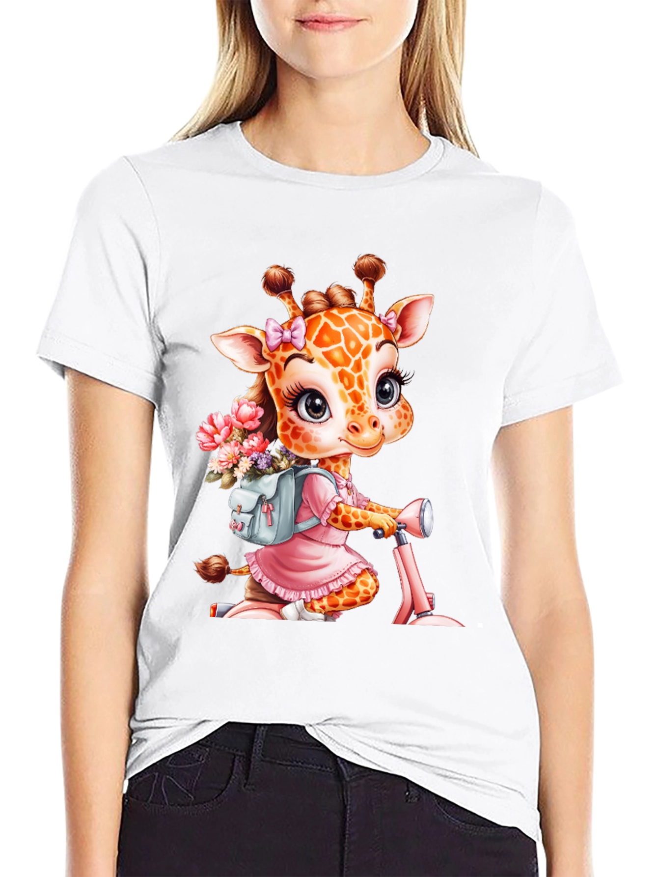 Black Giraffe on Scooter Graphic Tee - Cute Animal T-Shirt view 9