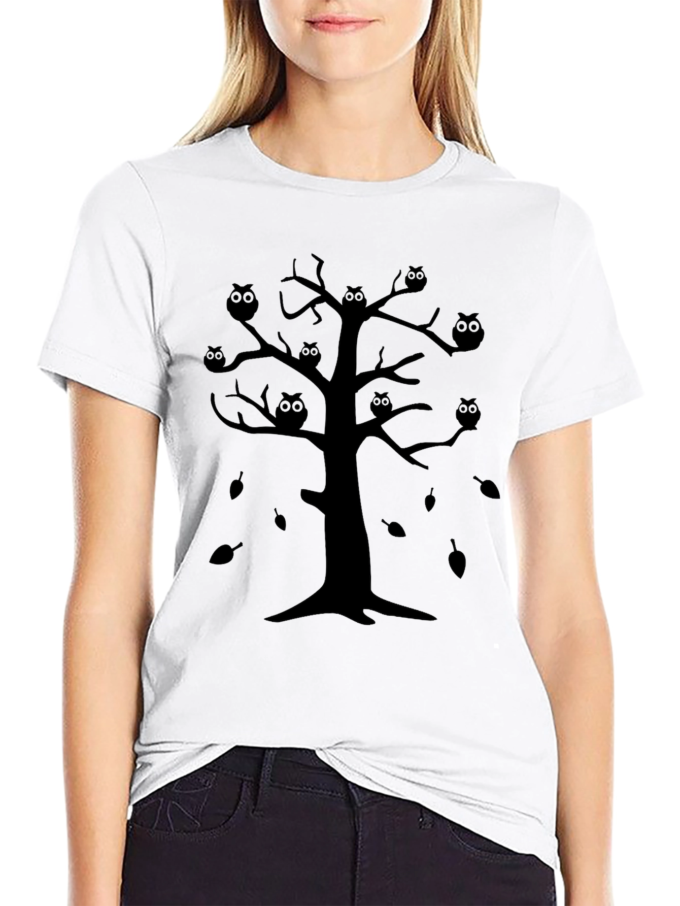 Black Owl Tree Graphic Black T-Shirt view 9