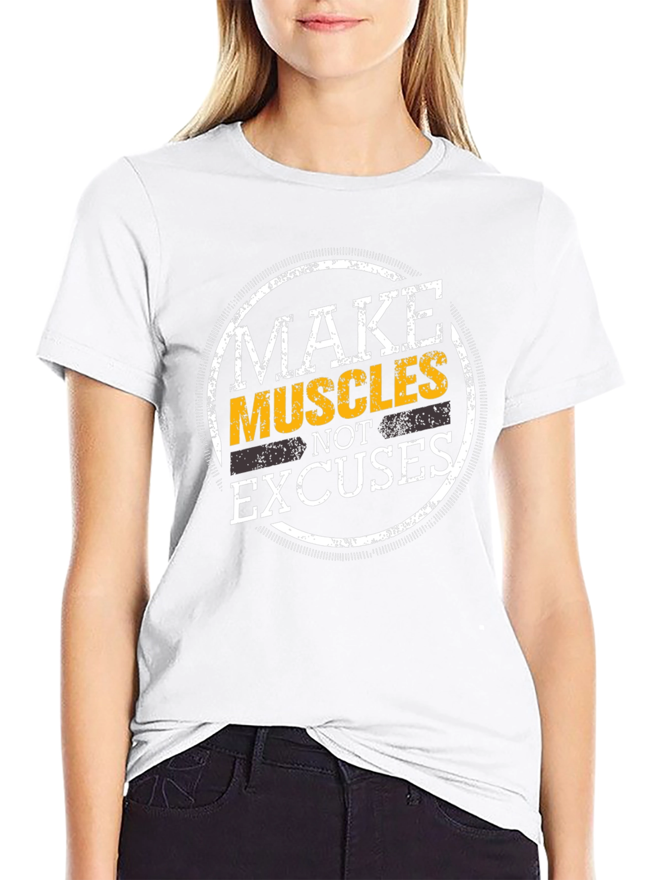 Black Make Muscles Not Excuses Graphic T-Shirt view 9