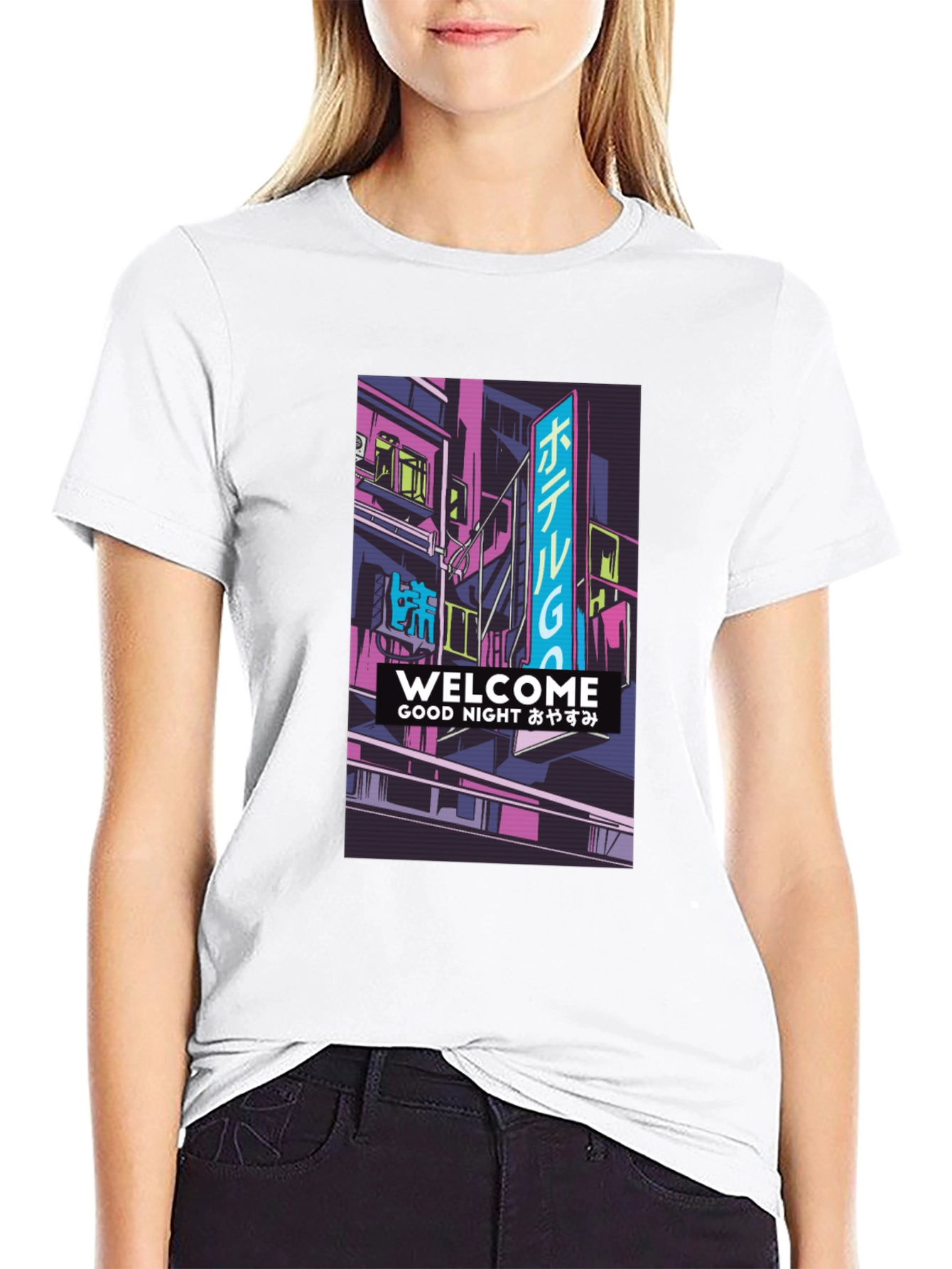 Black Neon Cityscape Graphic T-Shirt view 9