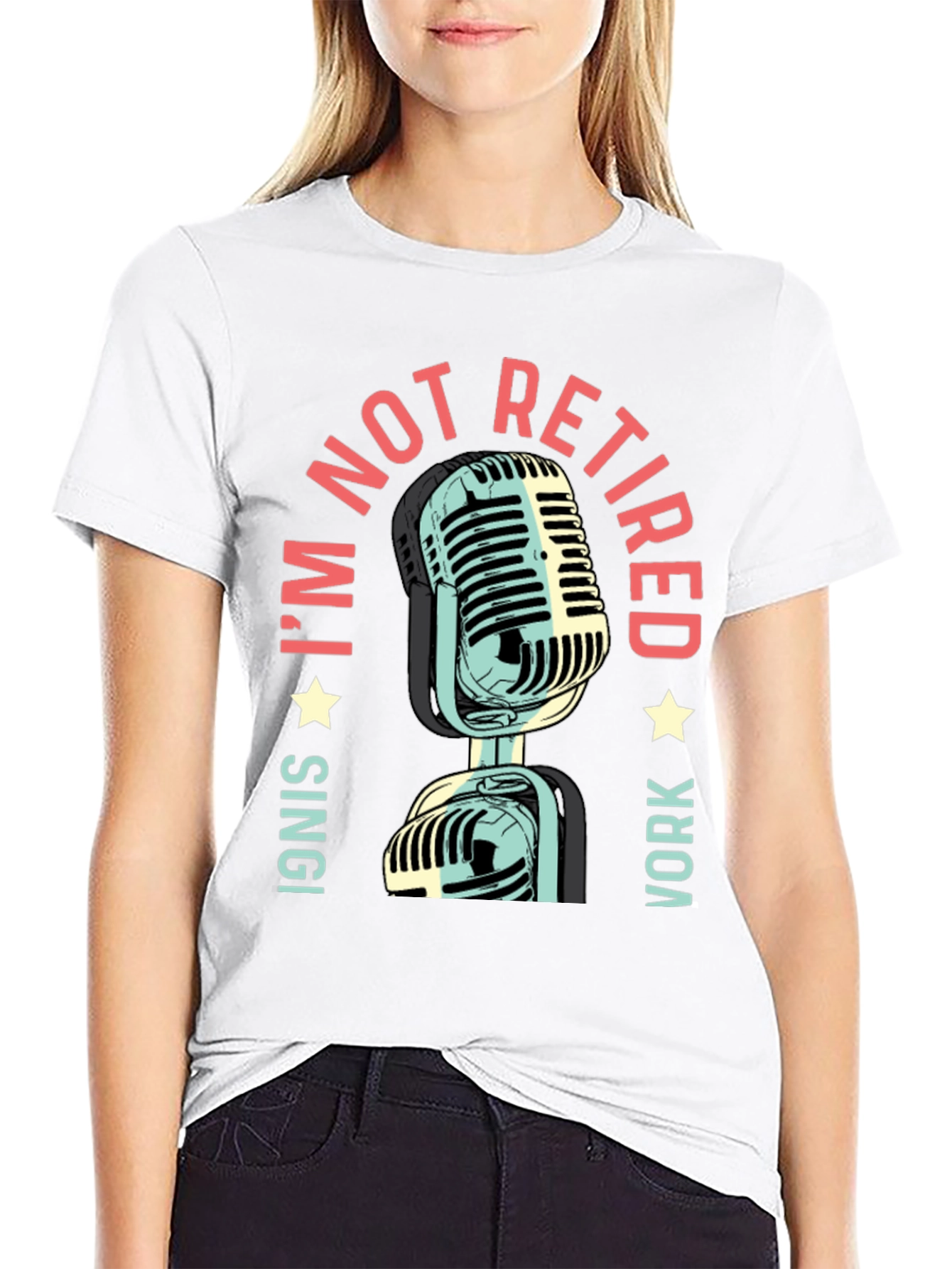 Black I'm Not Retired - Microphone Graphic T-Shirt view 9