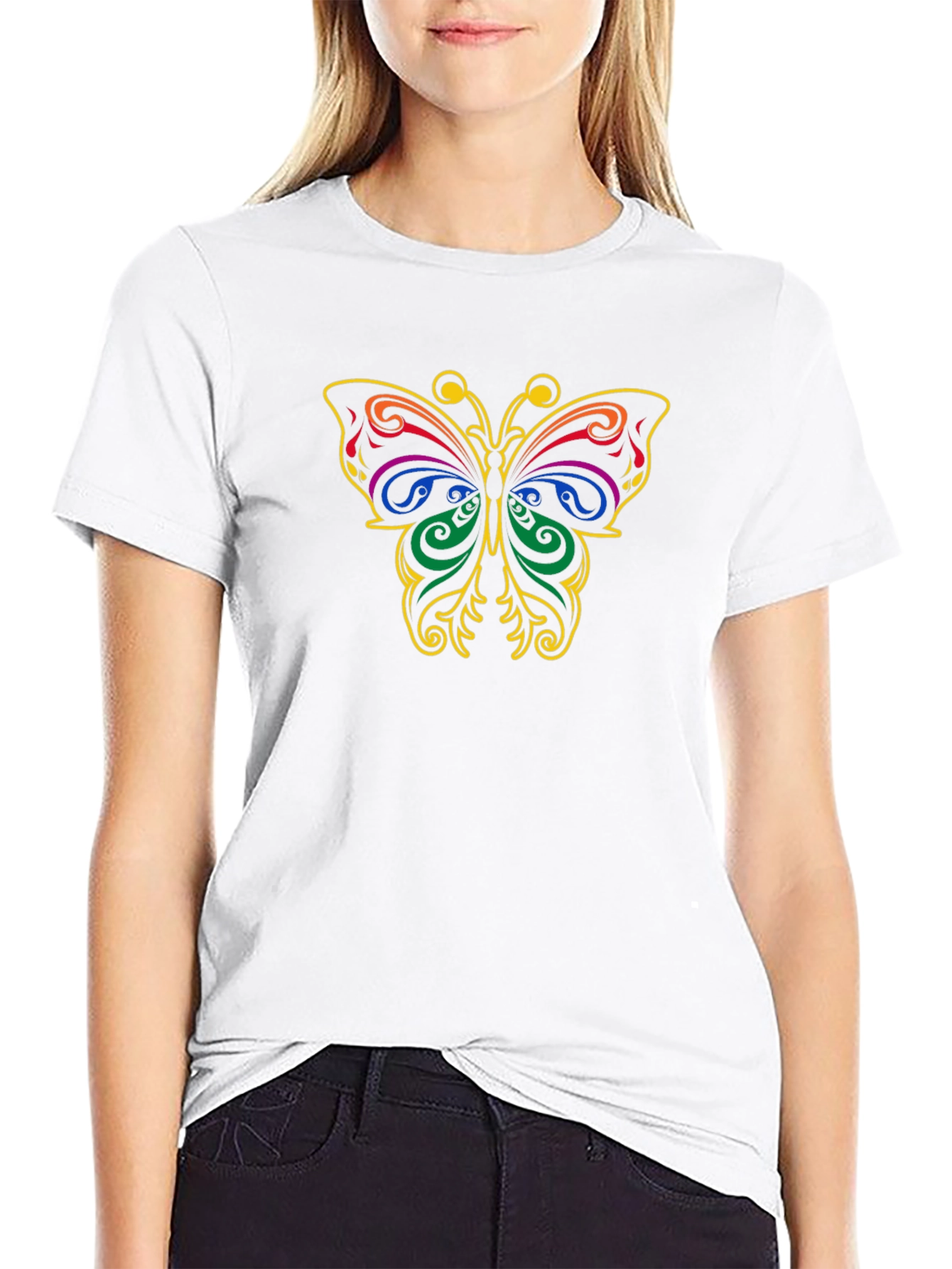 Black Butterfly Graphic Tee - Black Cotton T-Shirt view 9