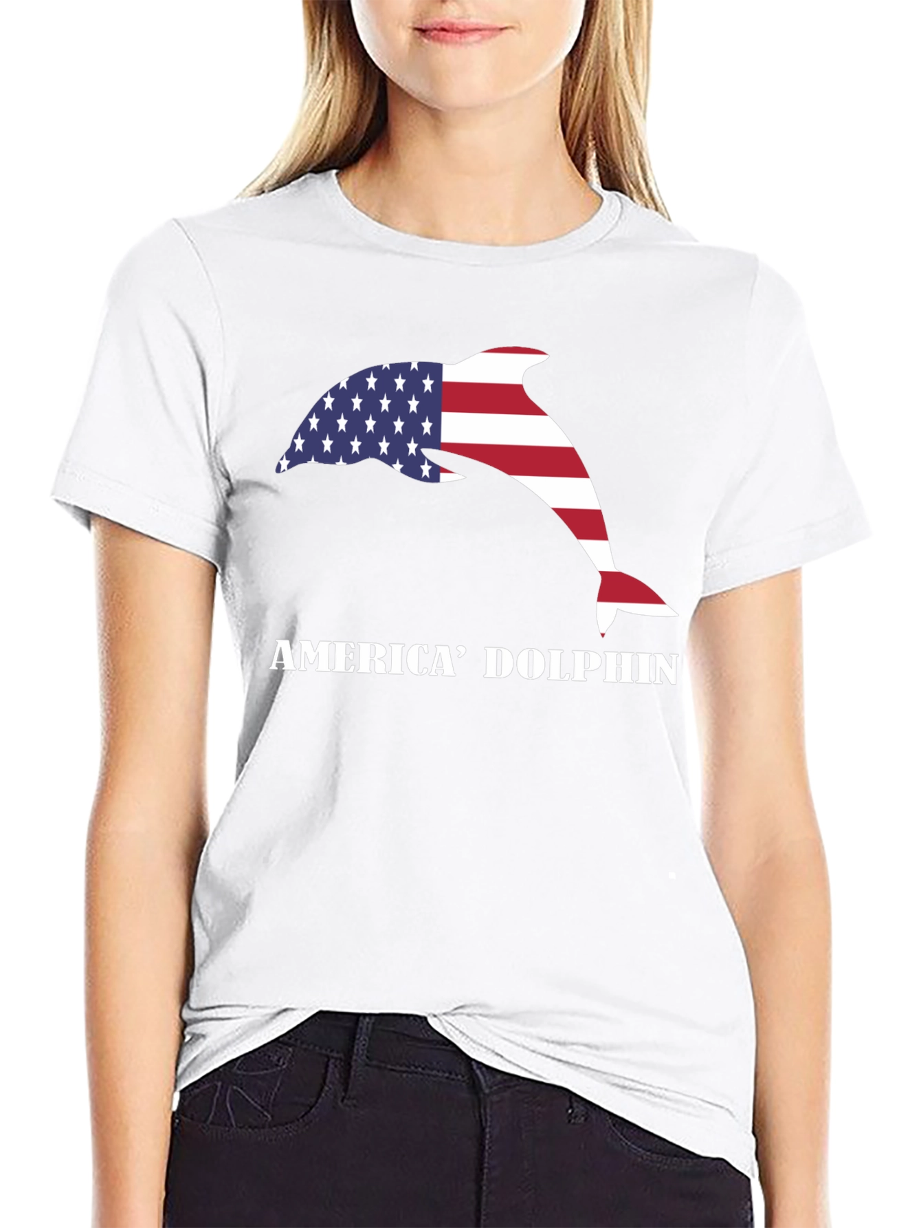 Black America Dolphin Graphic T-Shirt view 9