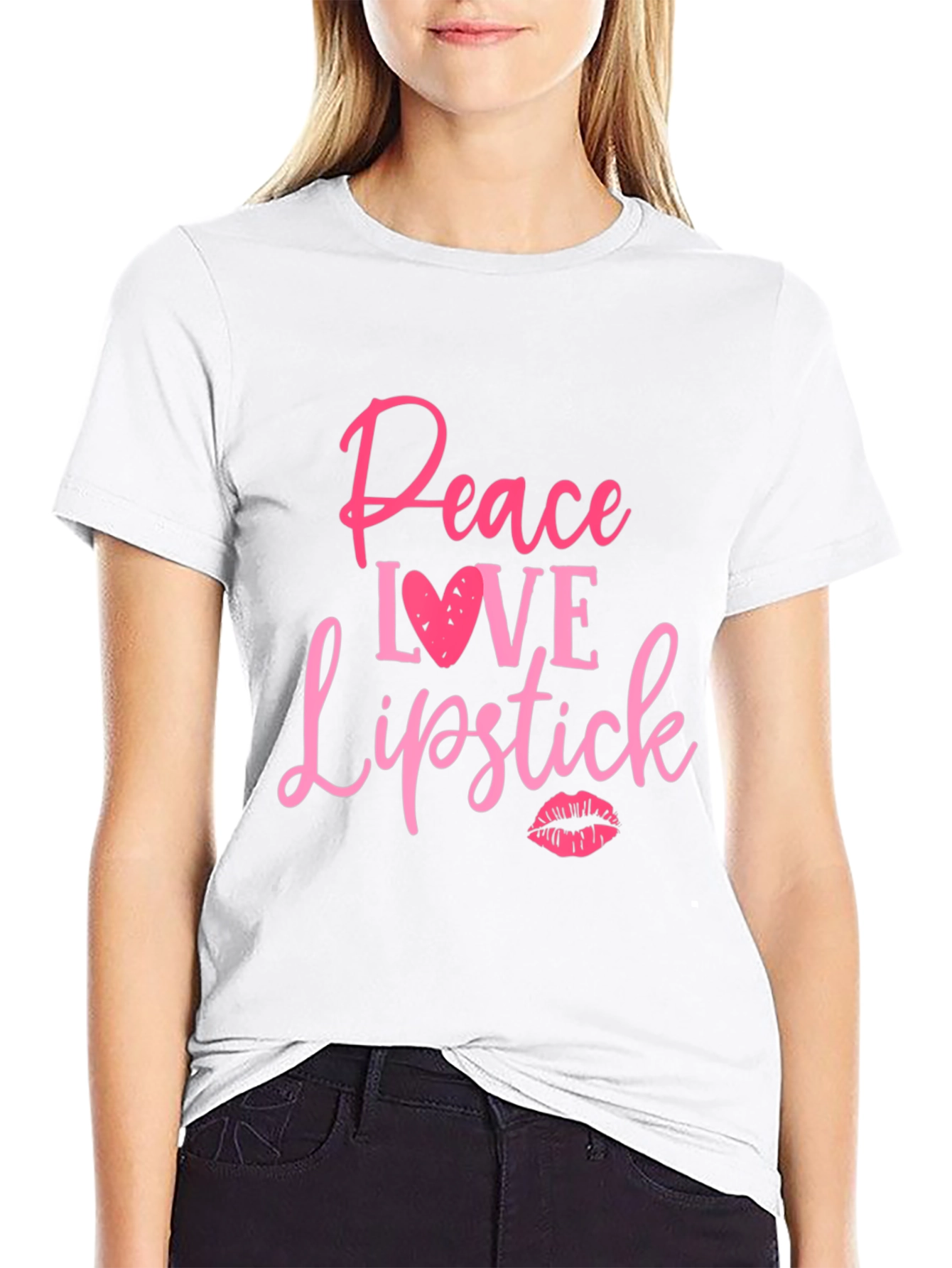 Black Peace Love Lipstick Graphic Tee - Black Cotton Casual T-Shirt view 9