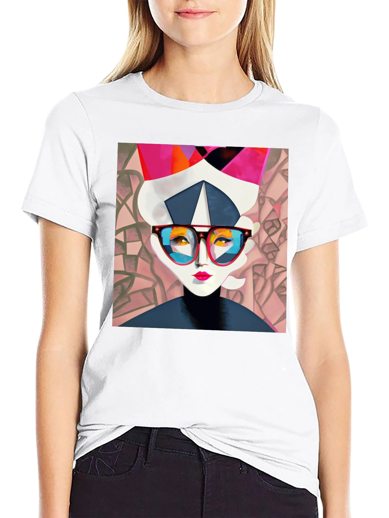 Black Abstract Woman Graphic Print Black Tee view 9