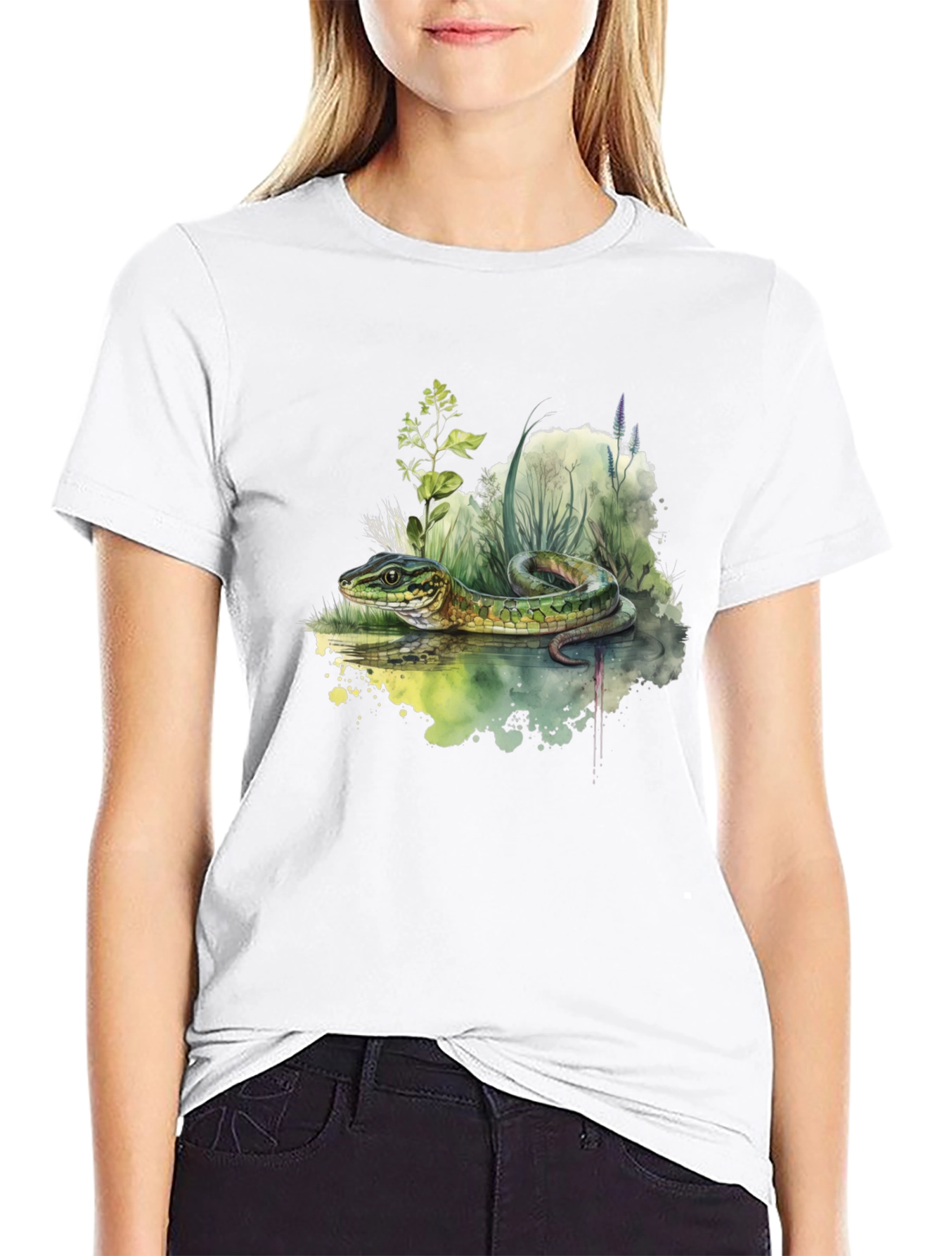 Black Snake Watercolor T-Shirt - Nature Inspired view 9