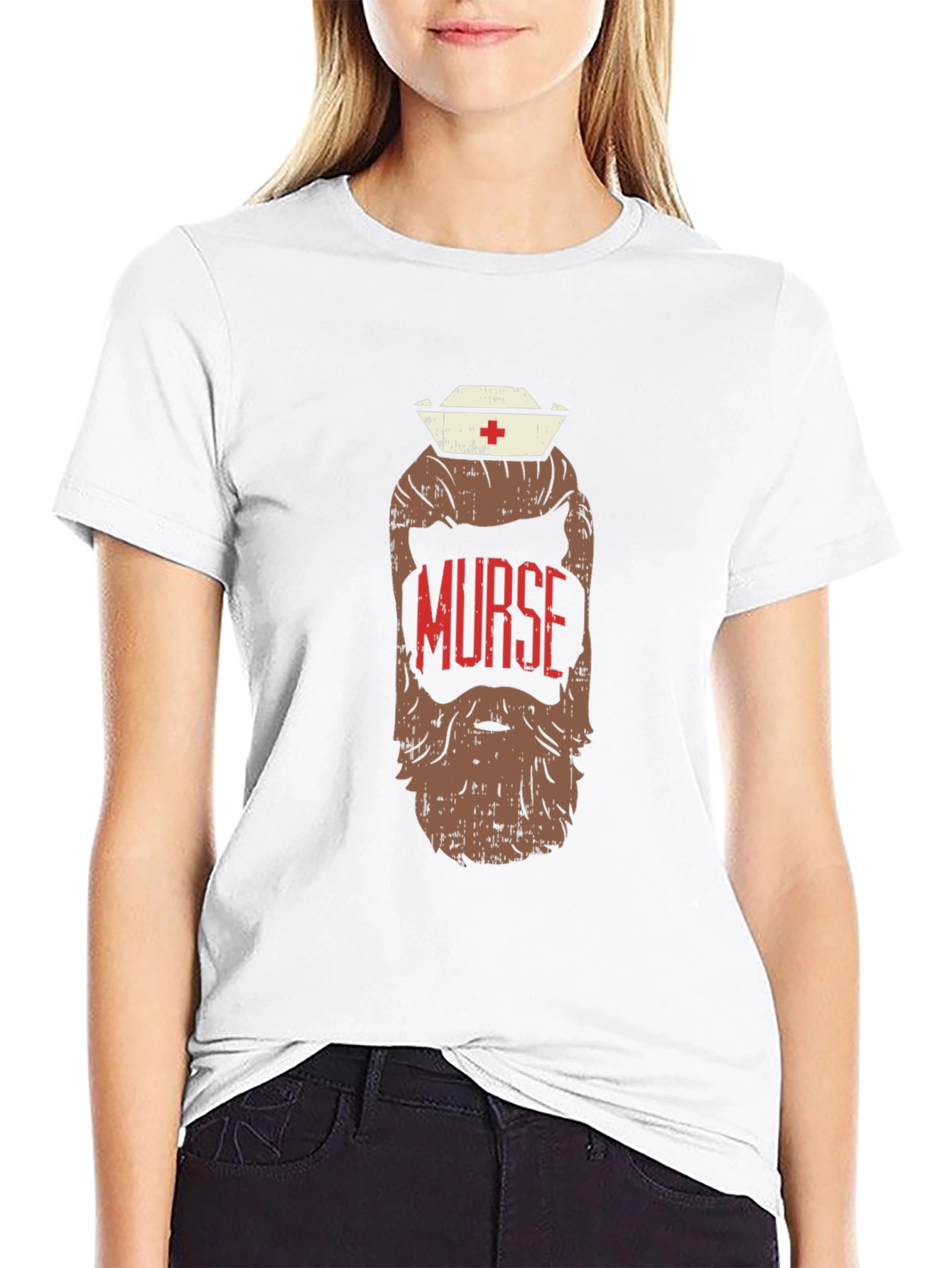 Black Murse Beard T-Shirt - Novelty Nurse Graphic Tee view 9