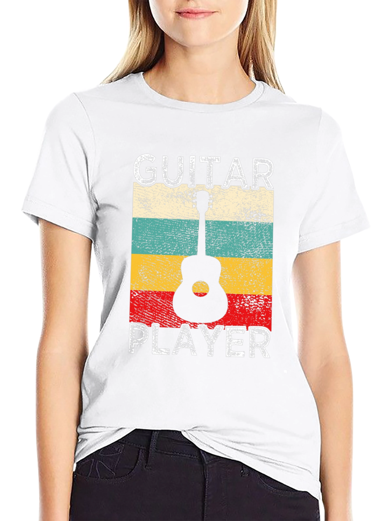 Black Guitar Player Retro T-Shirt - Music Lover Tee view 9
