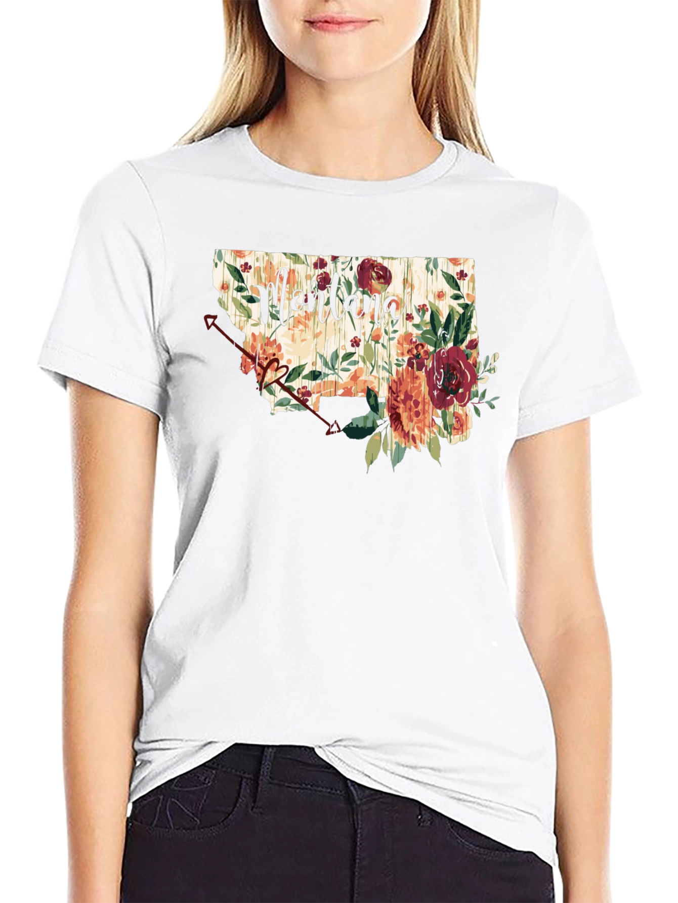 Black Floral Montana State T-Shirt view 9