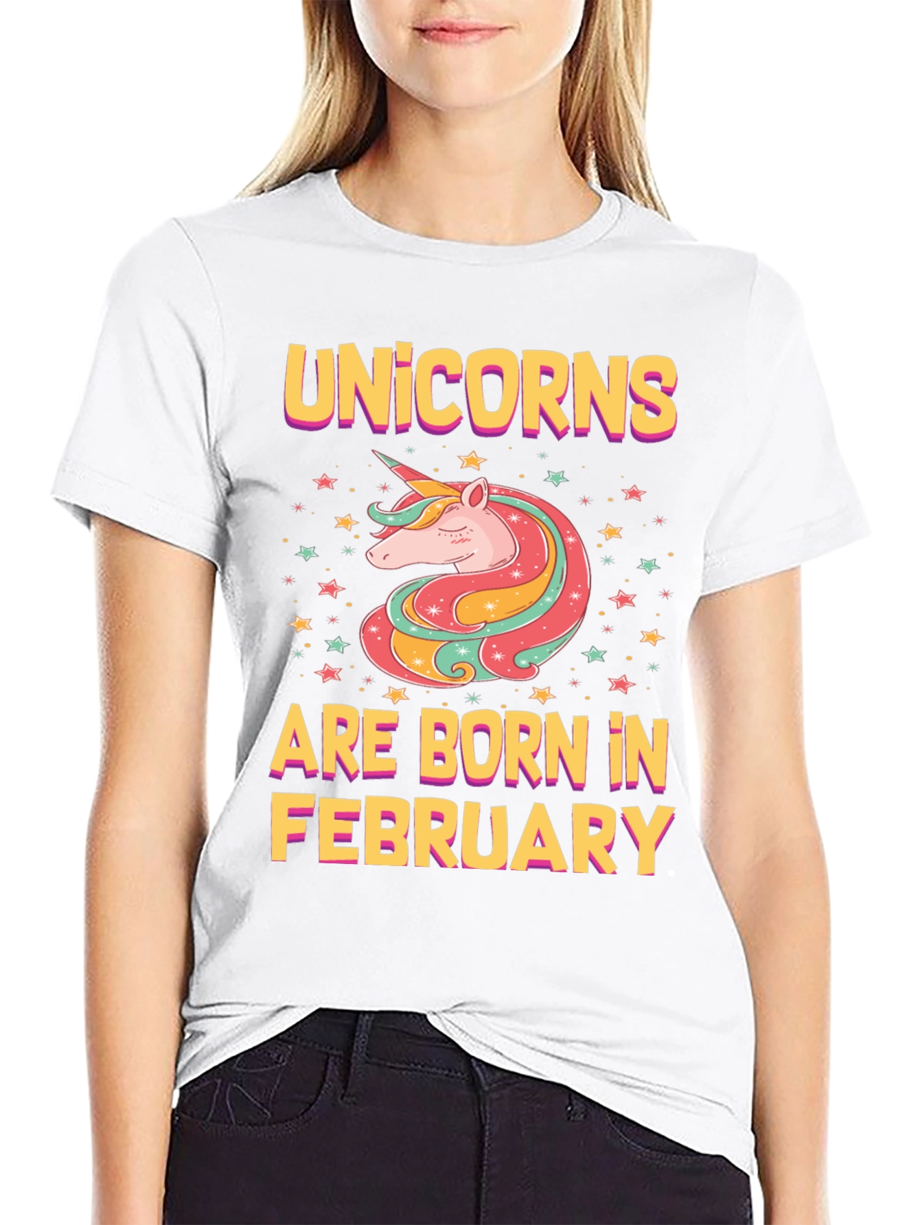 Black Unicorns Born in February Black T-Shirt view 9
