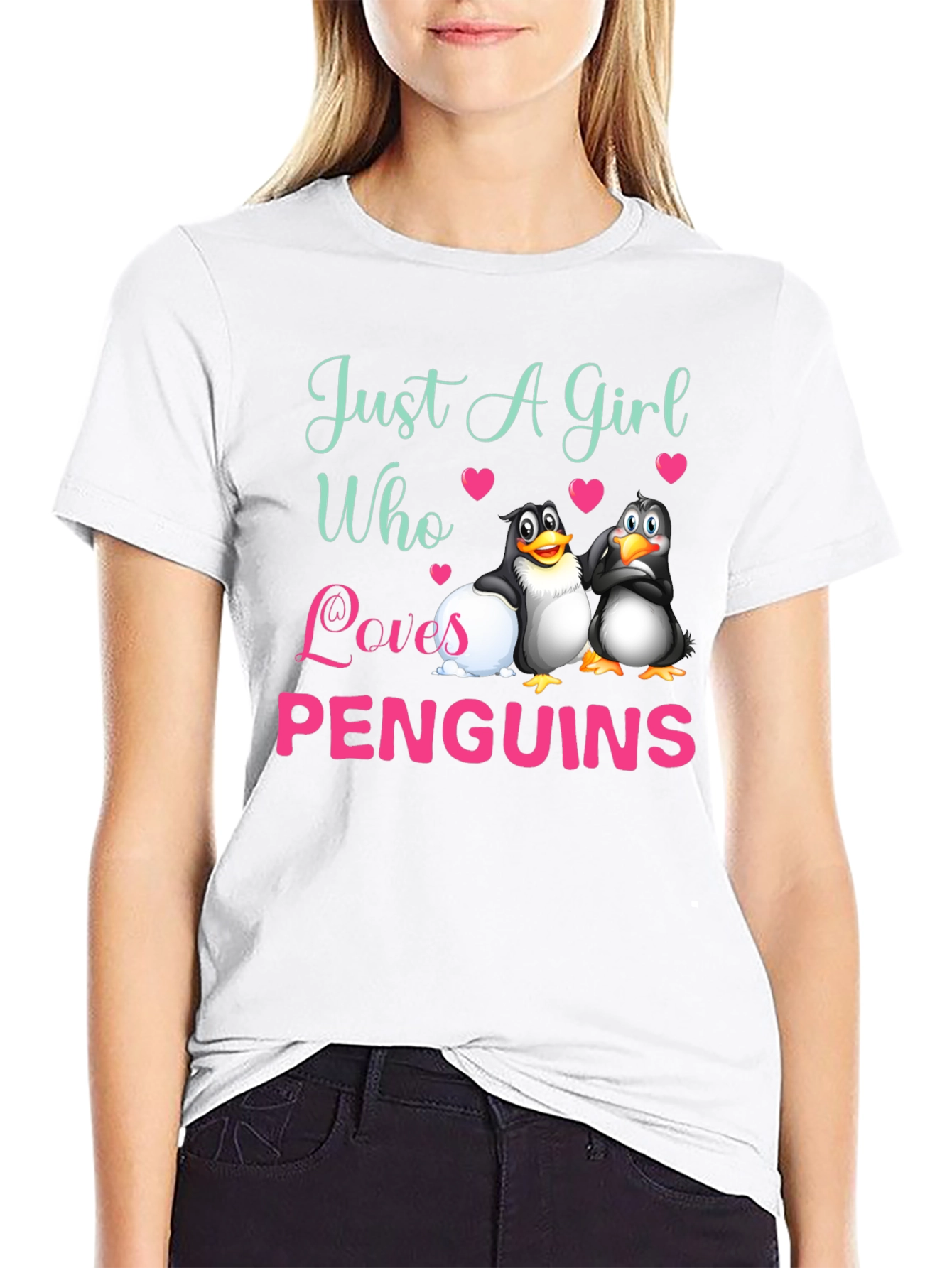Black Just A Girl Who Loves Penguins T-Shirt view 9