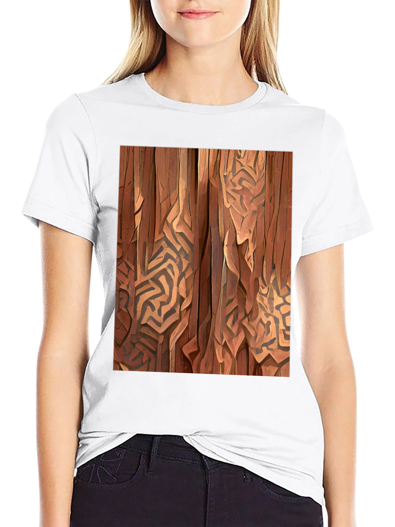 Black Abstract Wood Pattern Black T-Shirt view 9