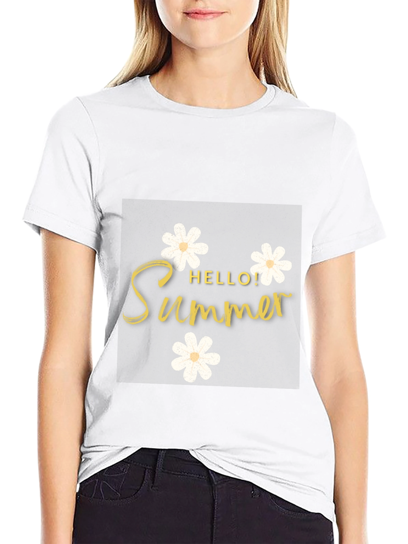 Black Hello Summer Black T-Shirt with Floral Design view 9