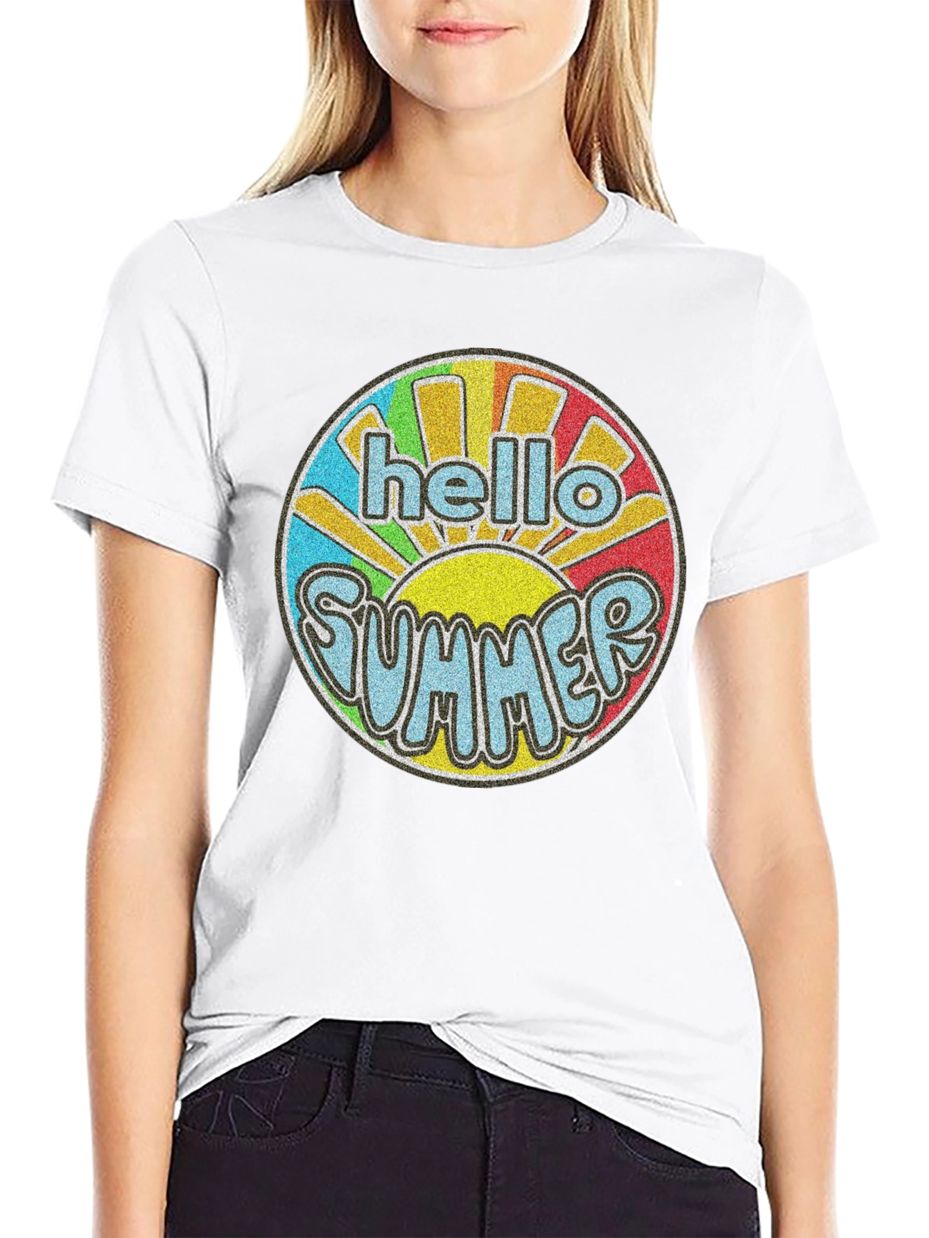 Black Hello Summer Retro Graphic T-Shirt view 9