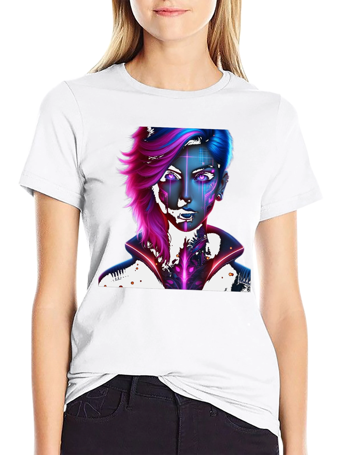 Black Cyberpunk Portrait Black Tee view 9
