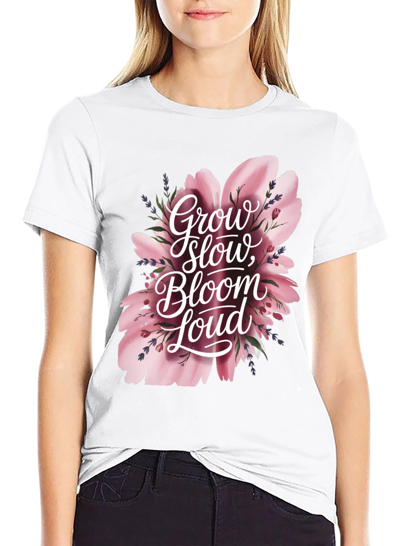 Black Grow Slow Bloom Loud Graphic Tee view 9