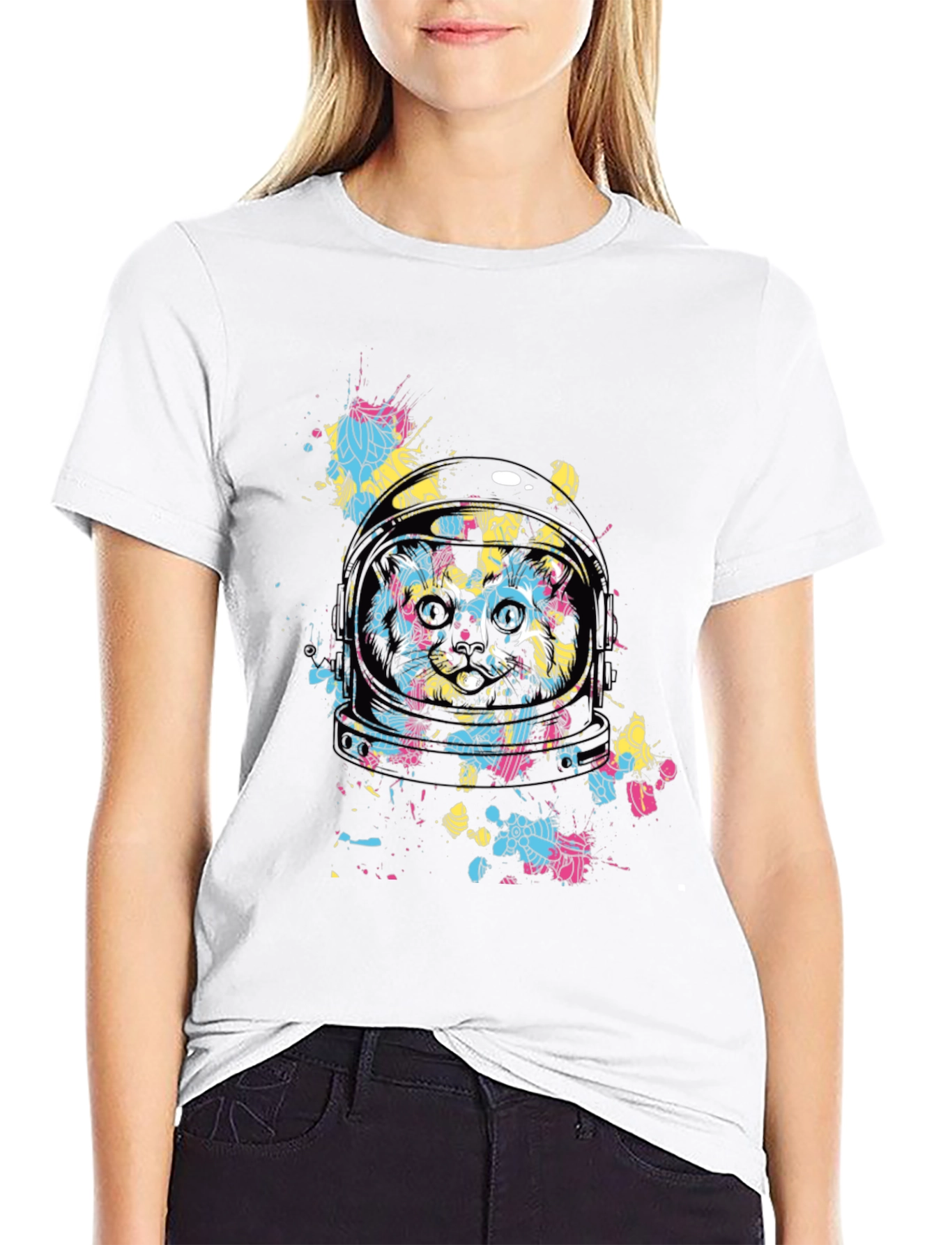 Black Astronaut Cat Graphic Tee - Black Cotton Comfort view 9
