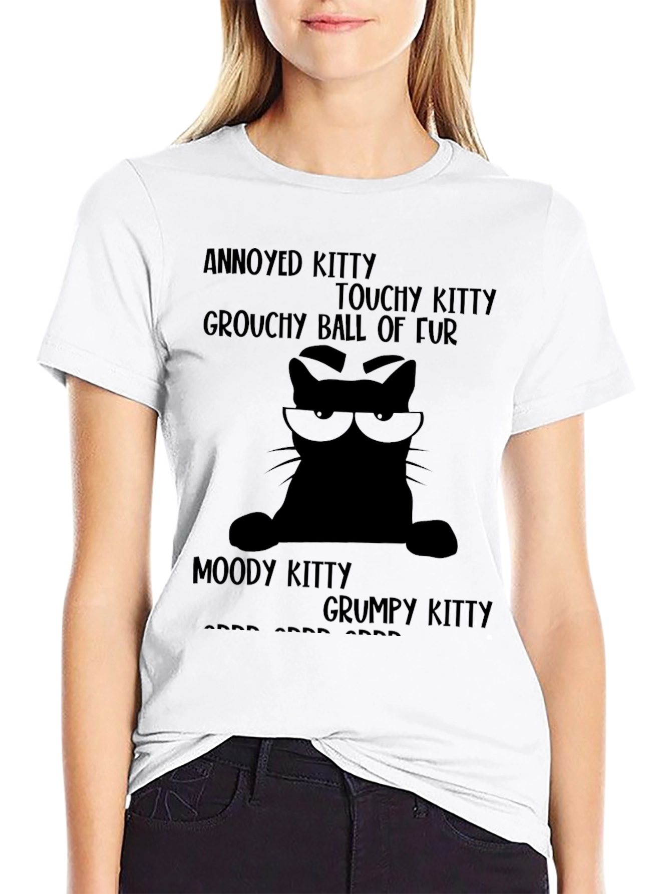 Black Annoyed Kitty T-Shirt - Grouchy Cat Tee view 9
