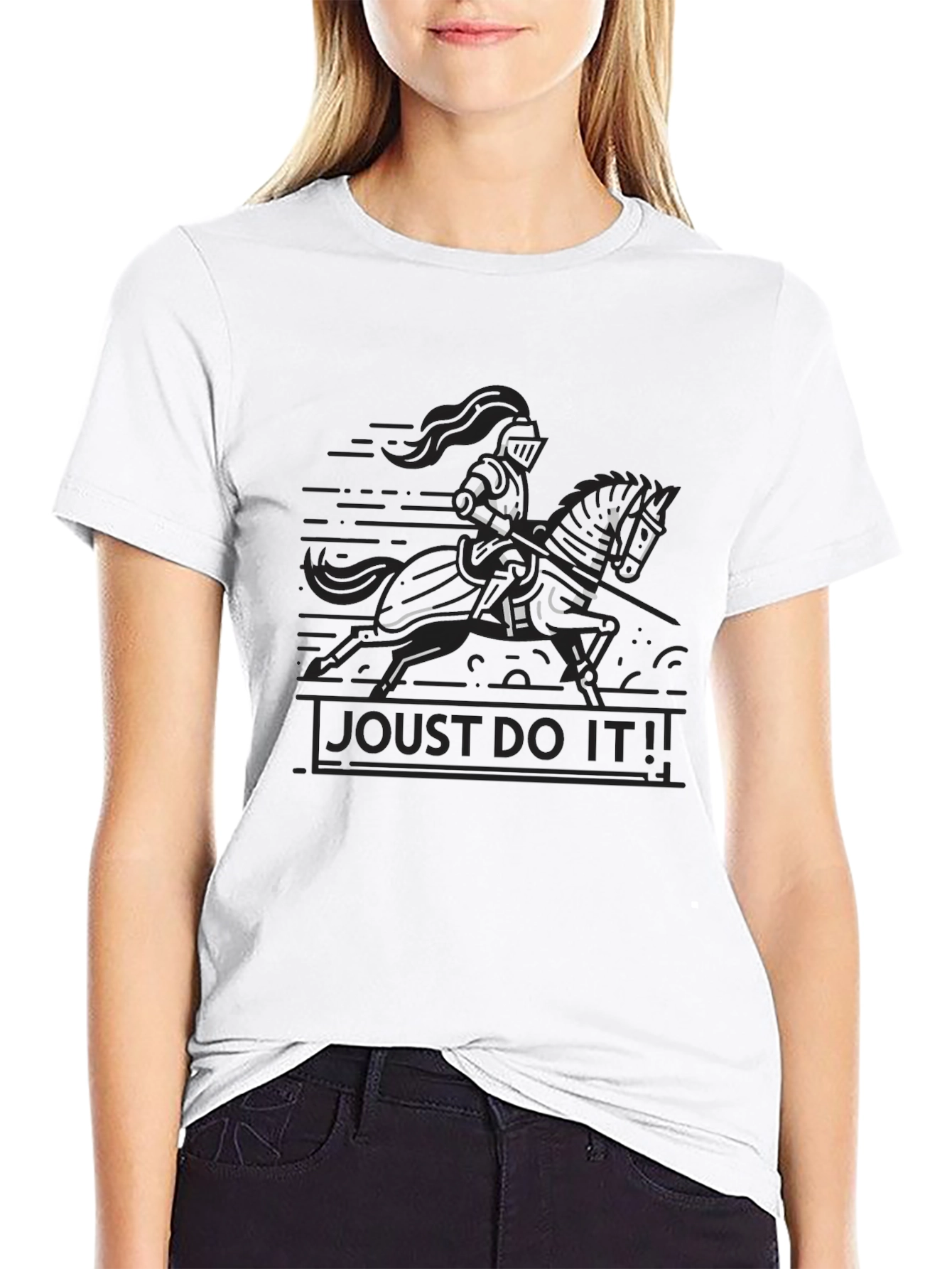 Black Joust Do It! Black T-Shirt - Knight on Horse view 9