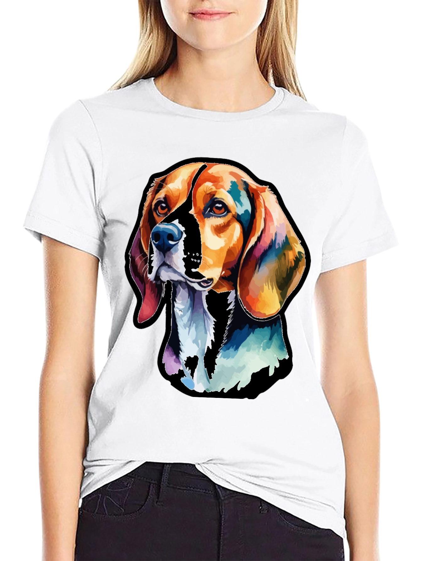 Black Colorful Beagle Dog Graphic T-Shirt view 9
