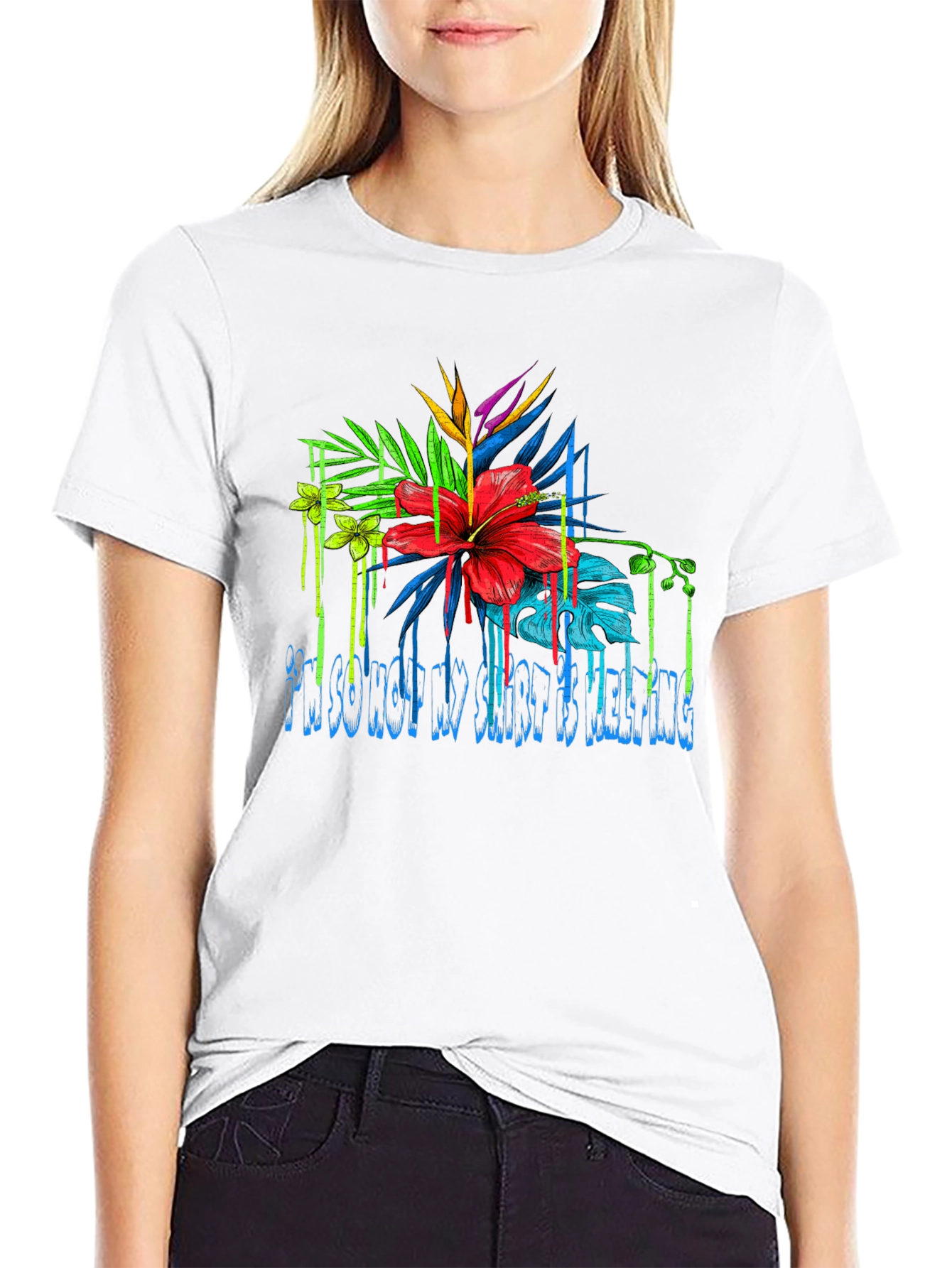 Black Tropical Floral Graphic Tee - 'I'm So Hot My Shirt Is Melting' view 9
